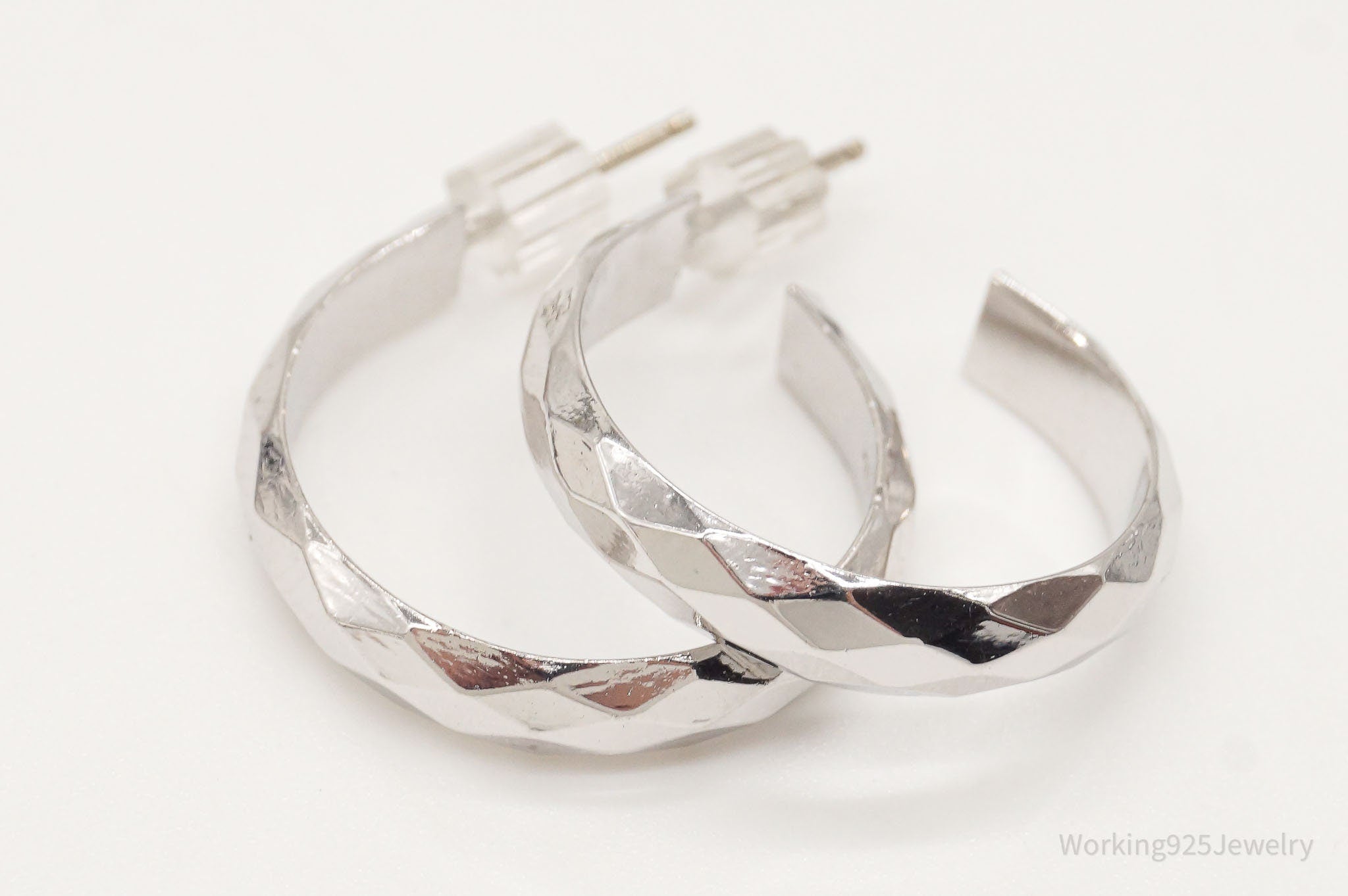 Vintage Designer Wells Sterling Silver Hoop Earrings