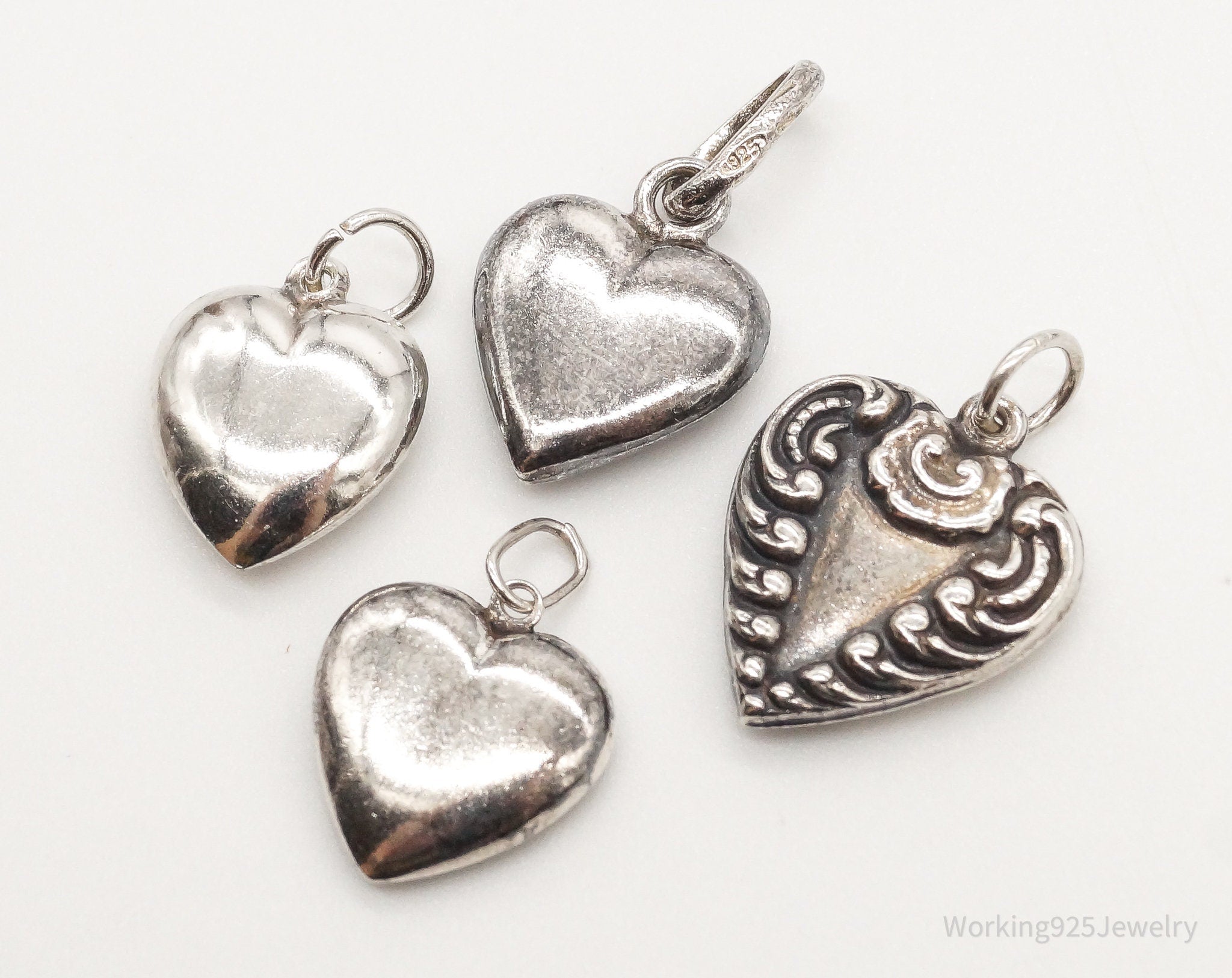 Antique Puffy Hearts Sterling Silver Charms Set Lot