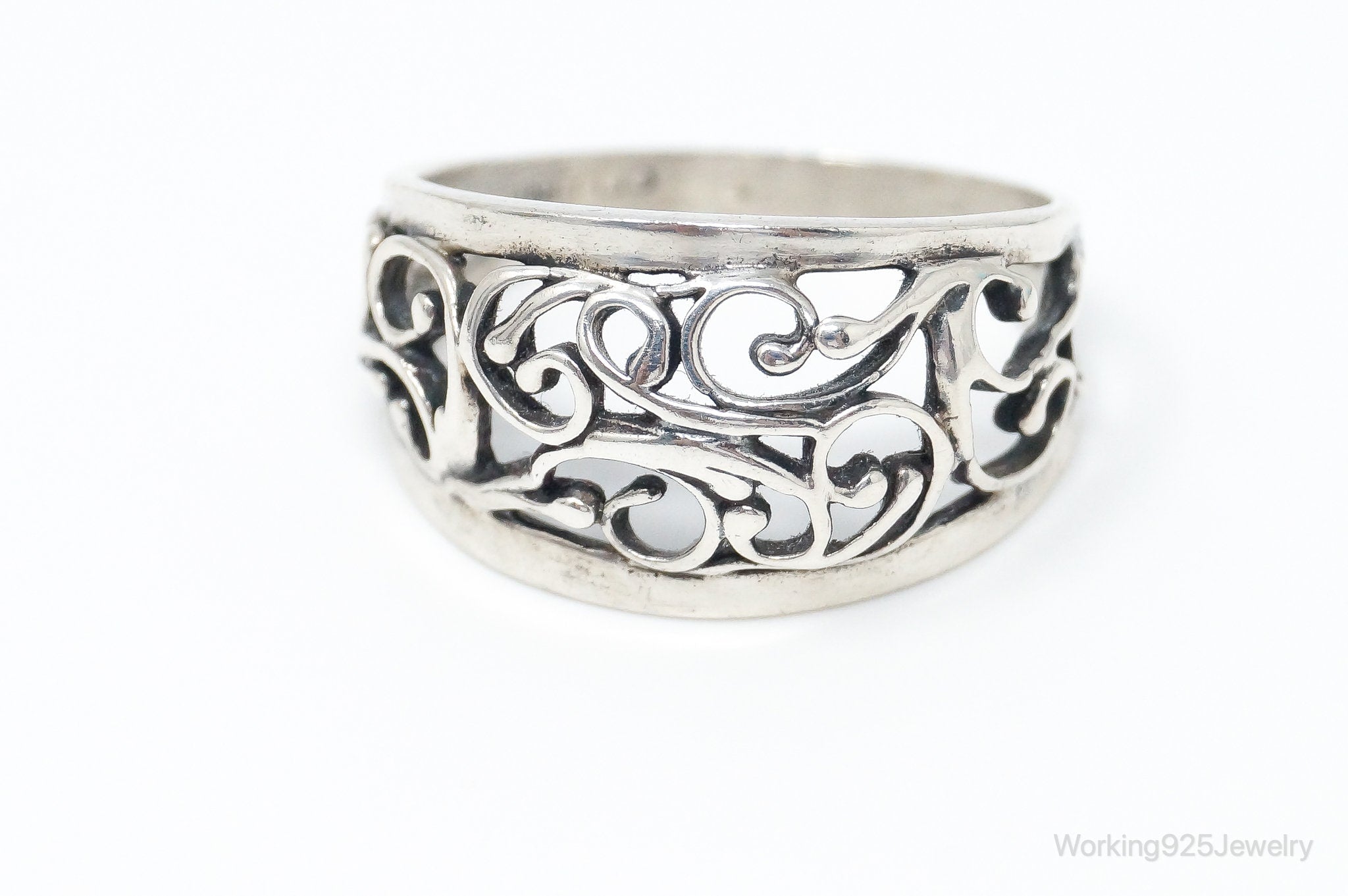 Vintage Designer Cellini Art Nouveau Cut Out Sterling Silver Ring Size 8.5