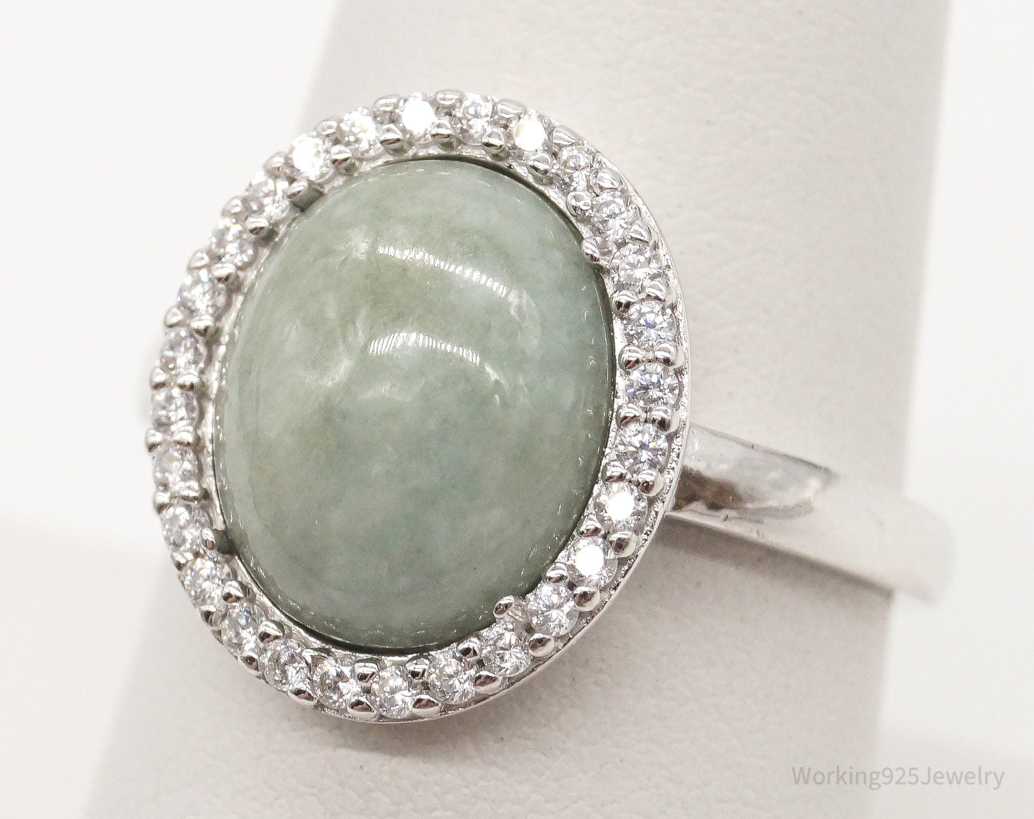 Vintage Designer Paj Jade Cubic Zirconia Sterling Silver Ring - Size 8