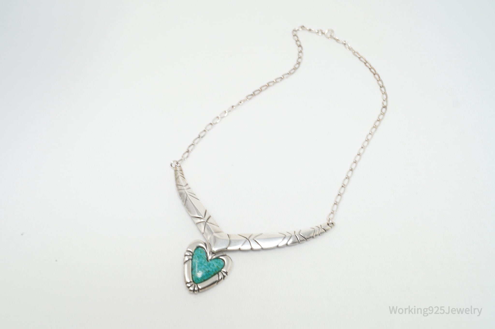 Vintage Designer Carolyn Pollack Turquoise Heart Sterling Silver Necklace