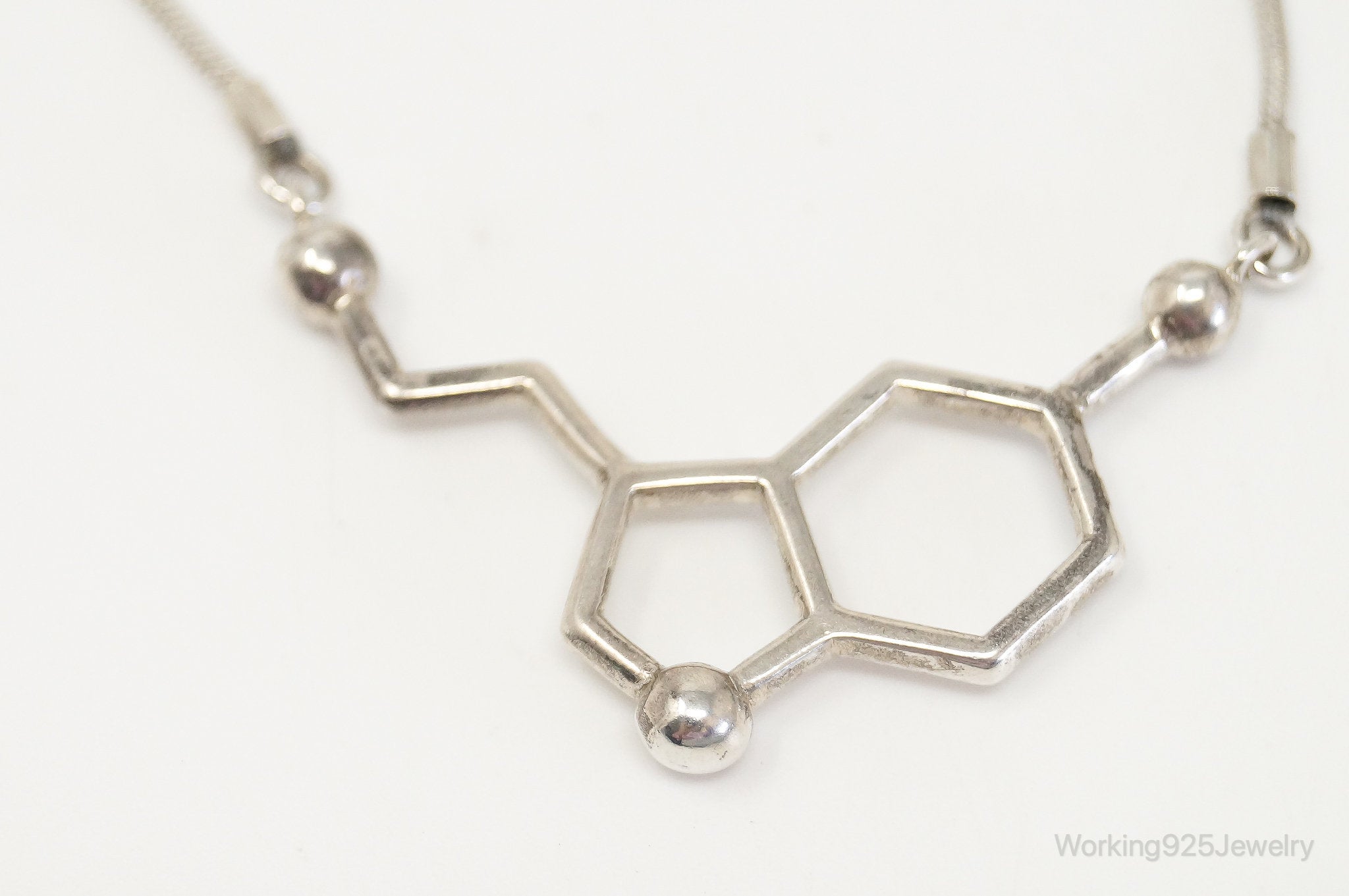 Serotonin Molecule Sterling Silver Necklace