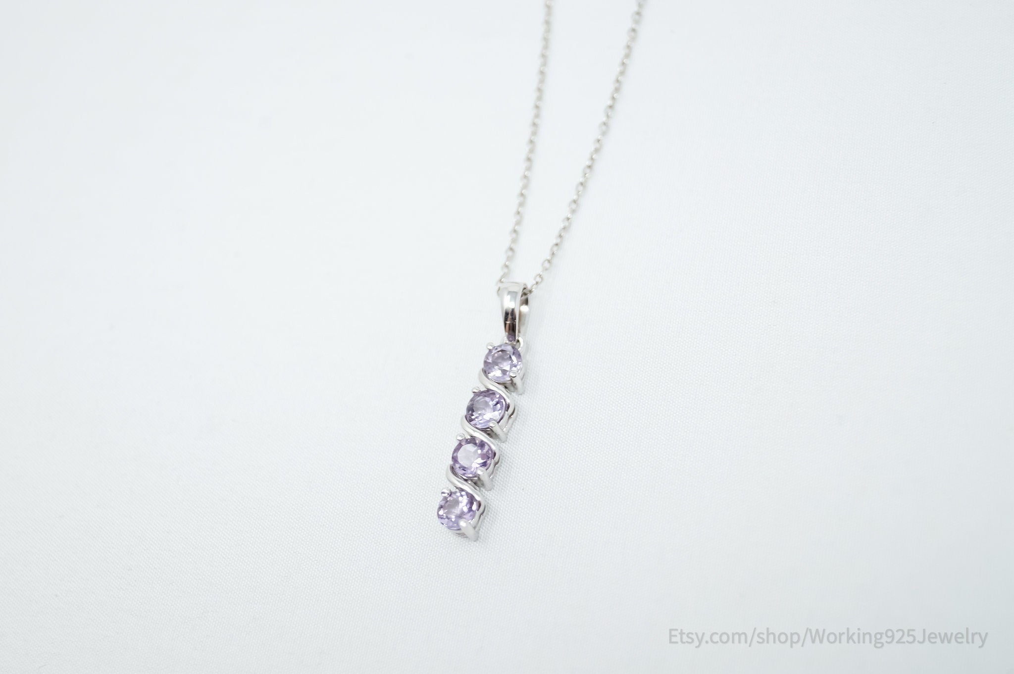 Vintage Amethyst Art Deco Sterling Silver Long Chain Necklace