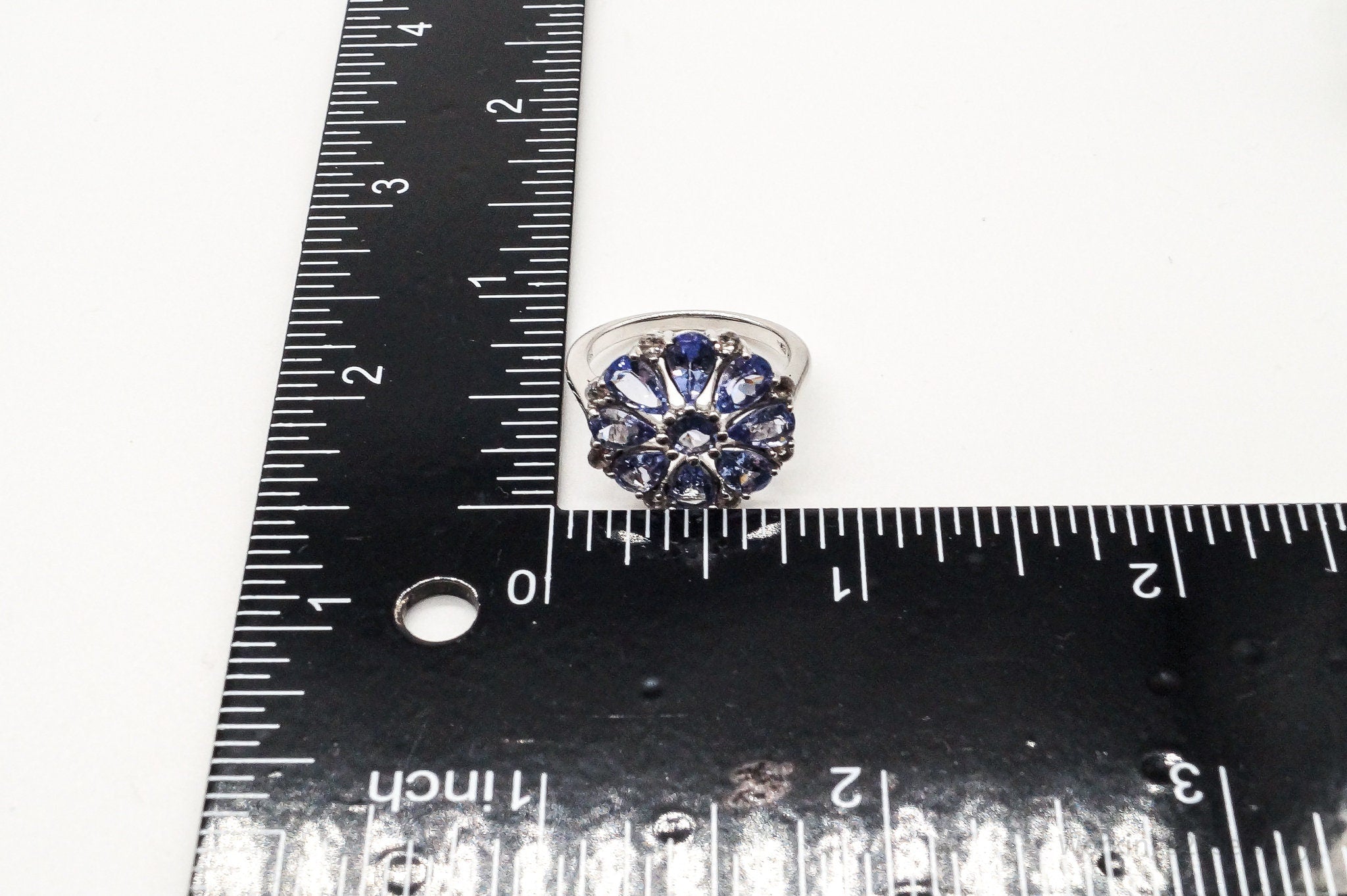 Iolite Cubic Zirconia Flower Sterling Silver Ring Size 7