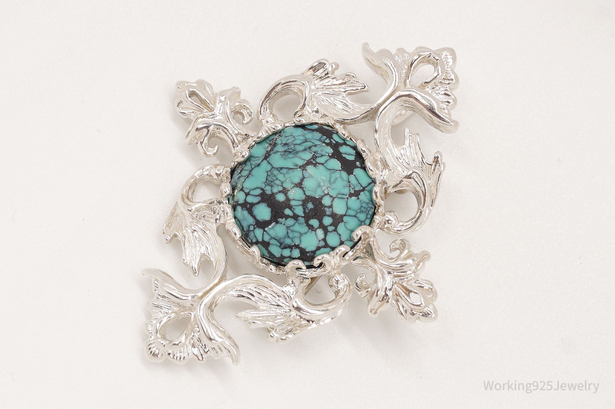 Vintage 1960s Turquoise Sterling Silver Pendant Pin