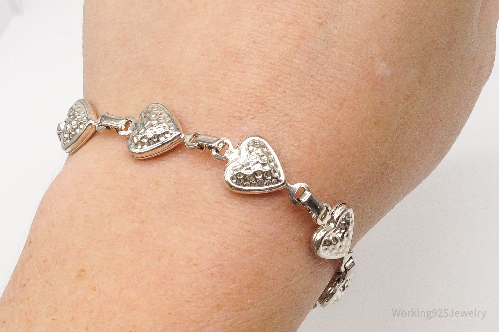 Vintage Italian Puffy Hearts Sterling Silver Link Bracelet