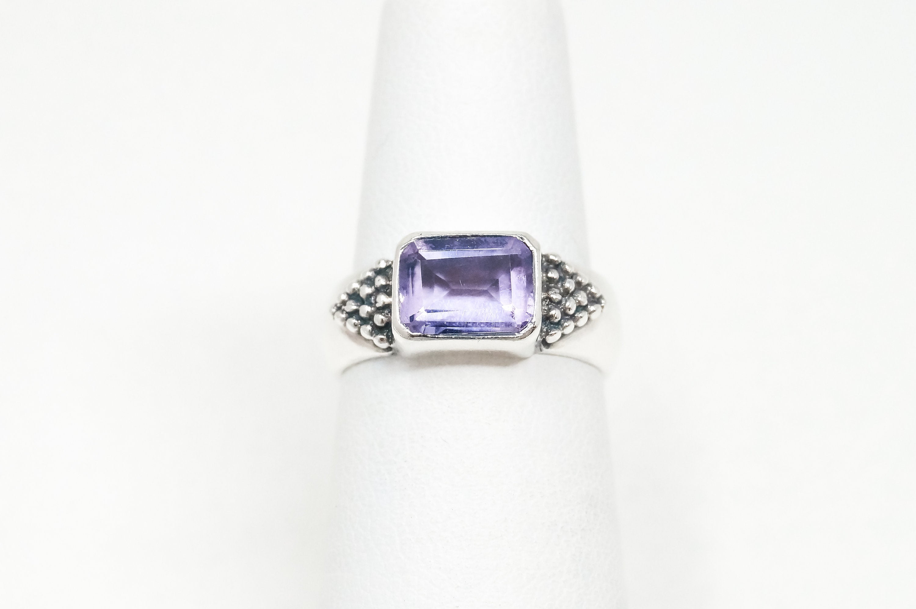 Vintage Designer WOODS Amethyst Sterling Silver Ring - Sz 5 -797675599