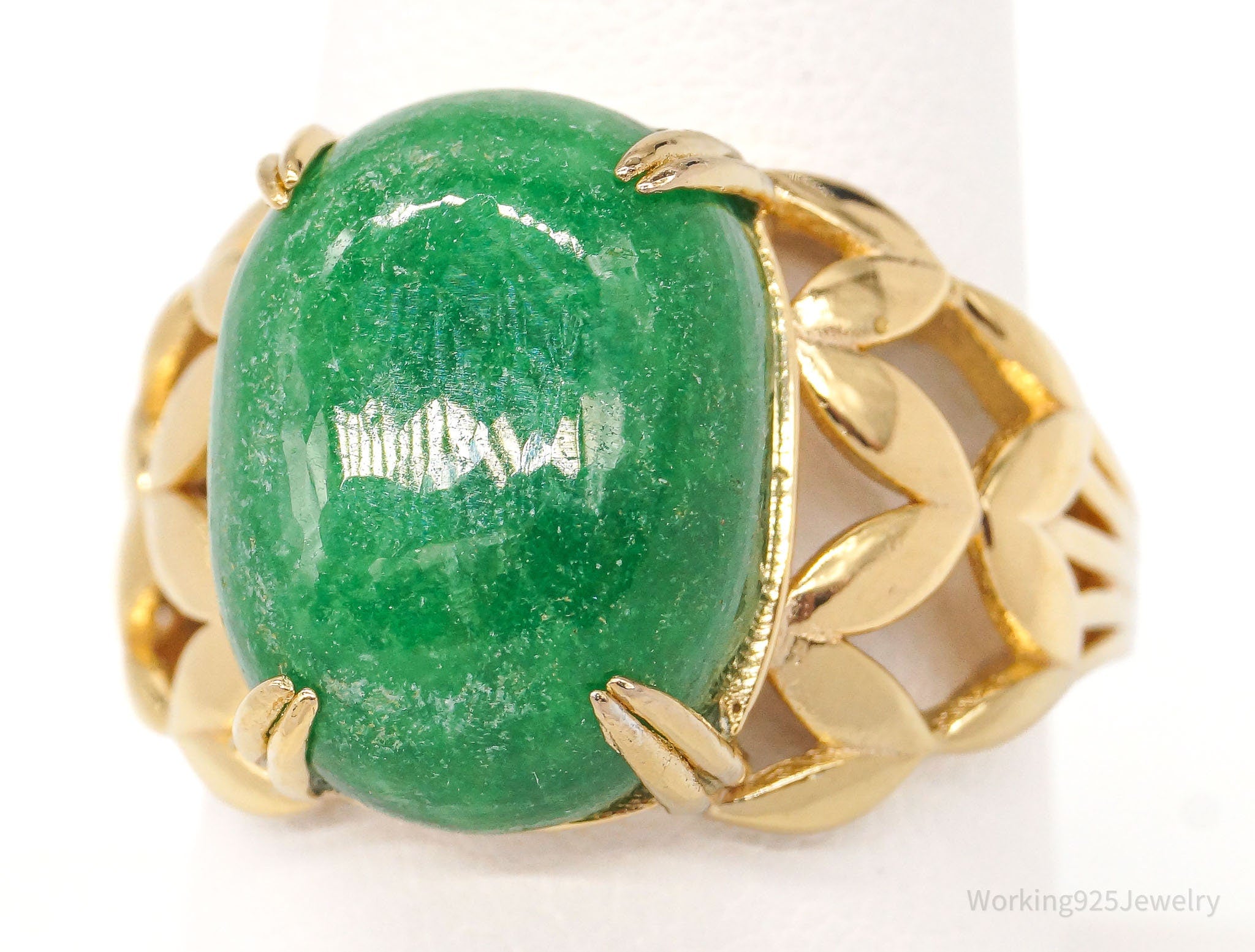 BBJ Green Jadeite 18K Yellow Gold Over Sterling Silver Ring - Size 8.75