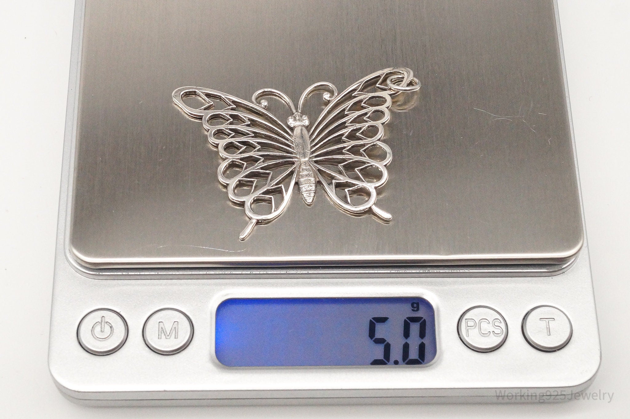 Large Vintage Butterfly Sterling Silver Necklace Pendant