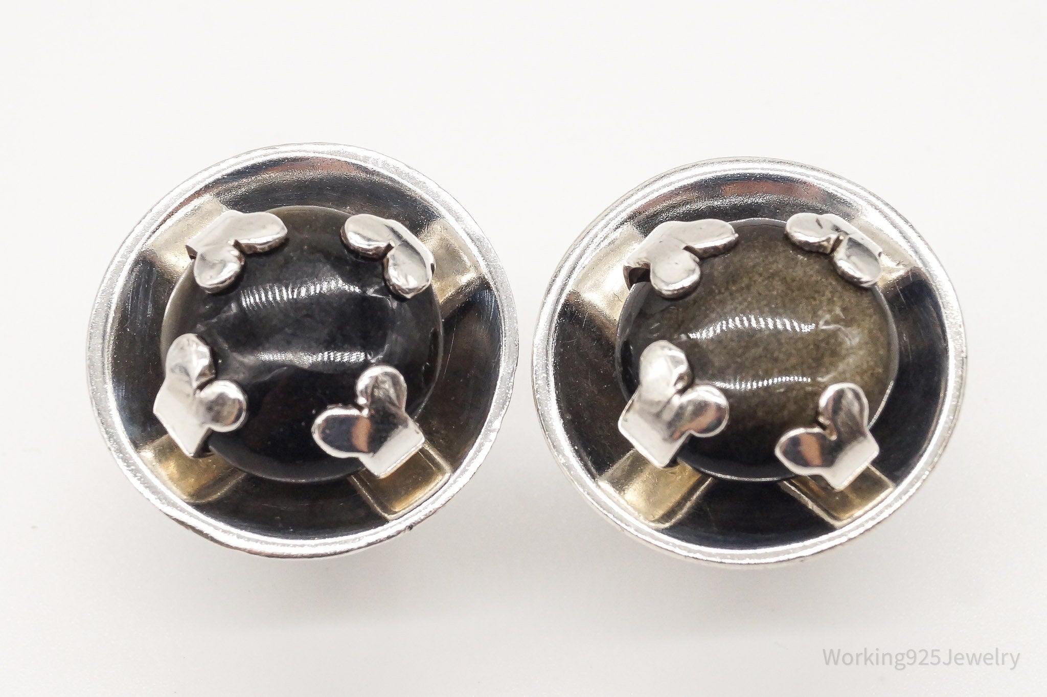 Mexico ZEVAHC CHAVEZ Sheen Golden Obsidian Modernist Sterling Silver Cufflinks