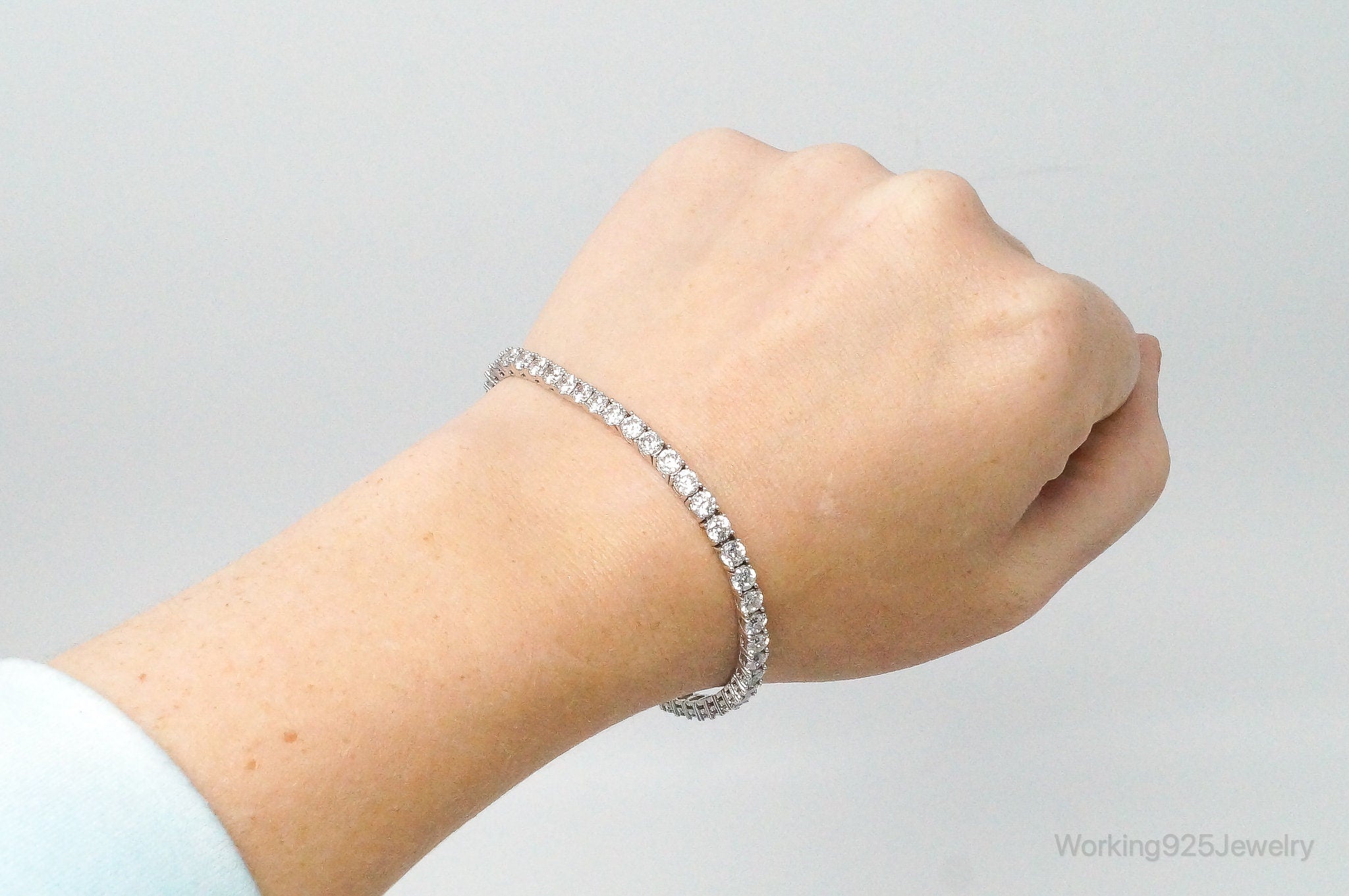 Vintage Designer SW Cubic Zirconia Sterling Silver Tennis Bracelet