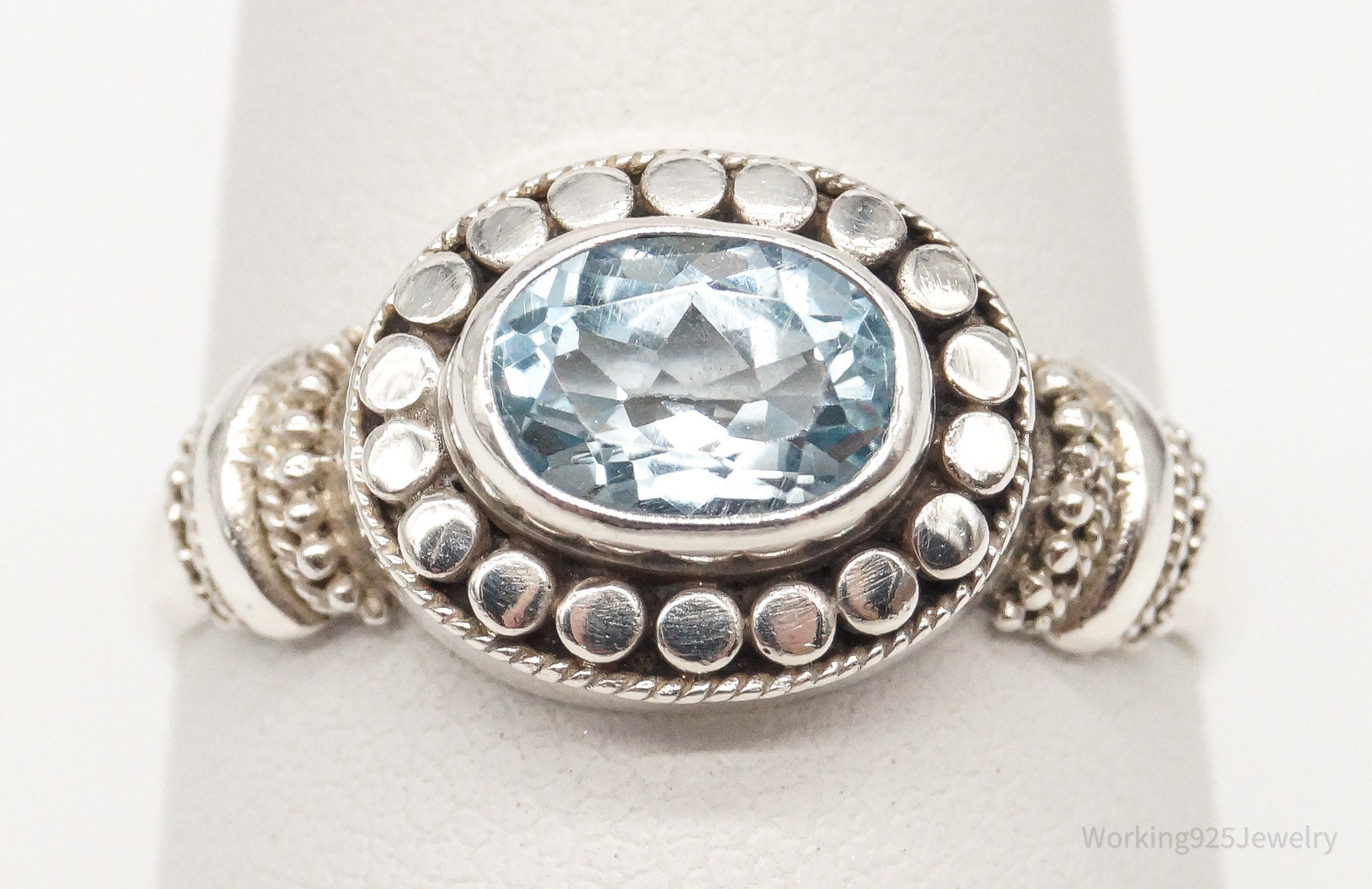 Vintage ATI Blue Topaz Sterling Silver Ring - Size 7.75