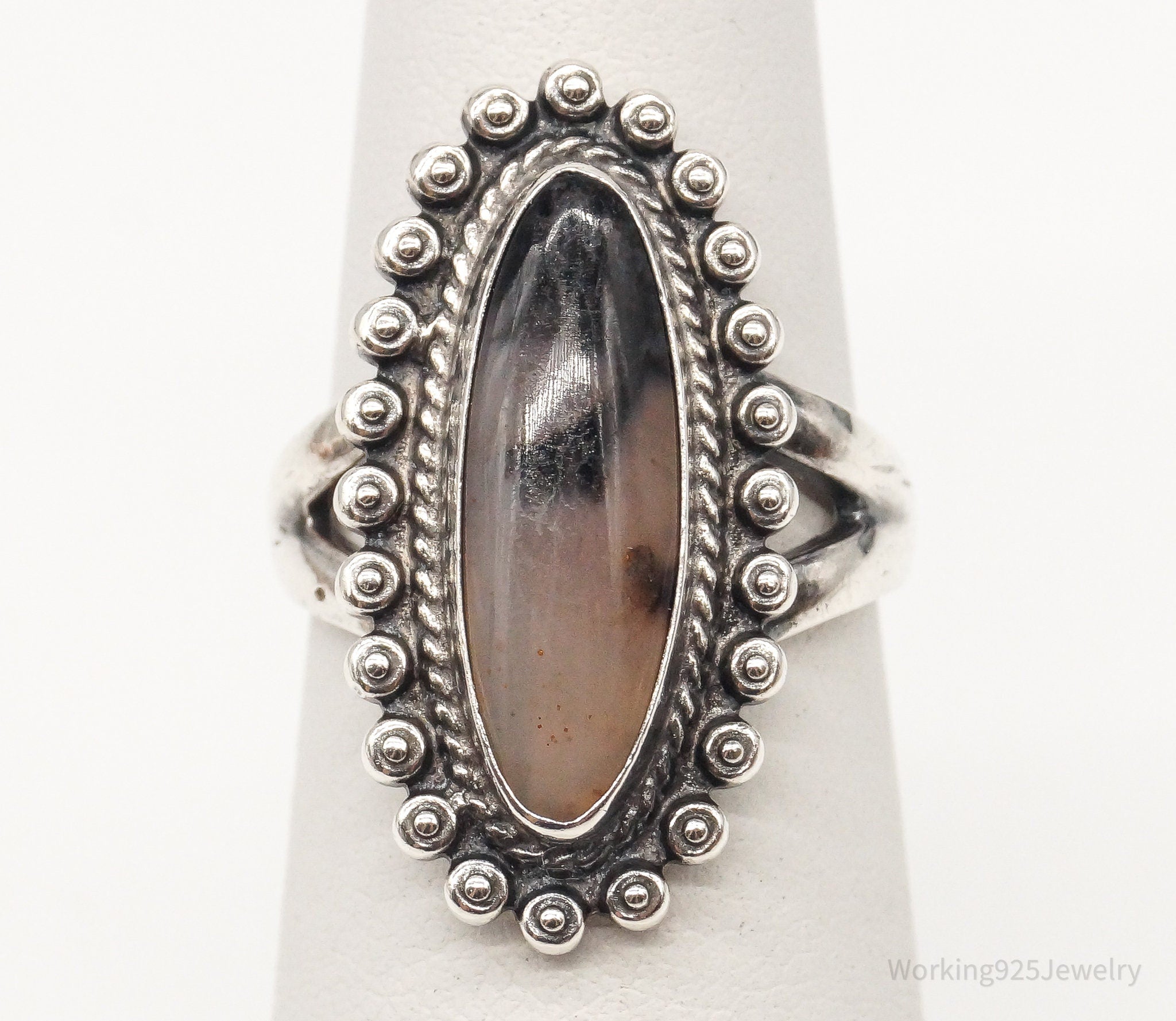 Vintage Handmade Native American Unsigned Agate Sterling Silver Ring - Size 5