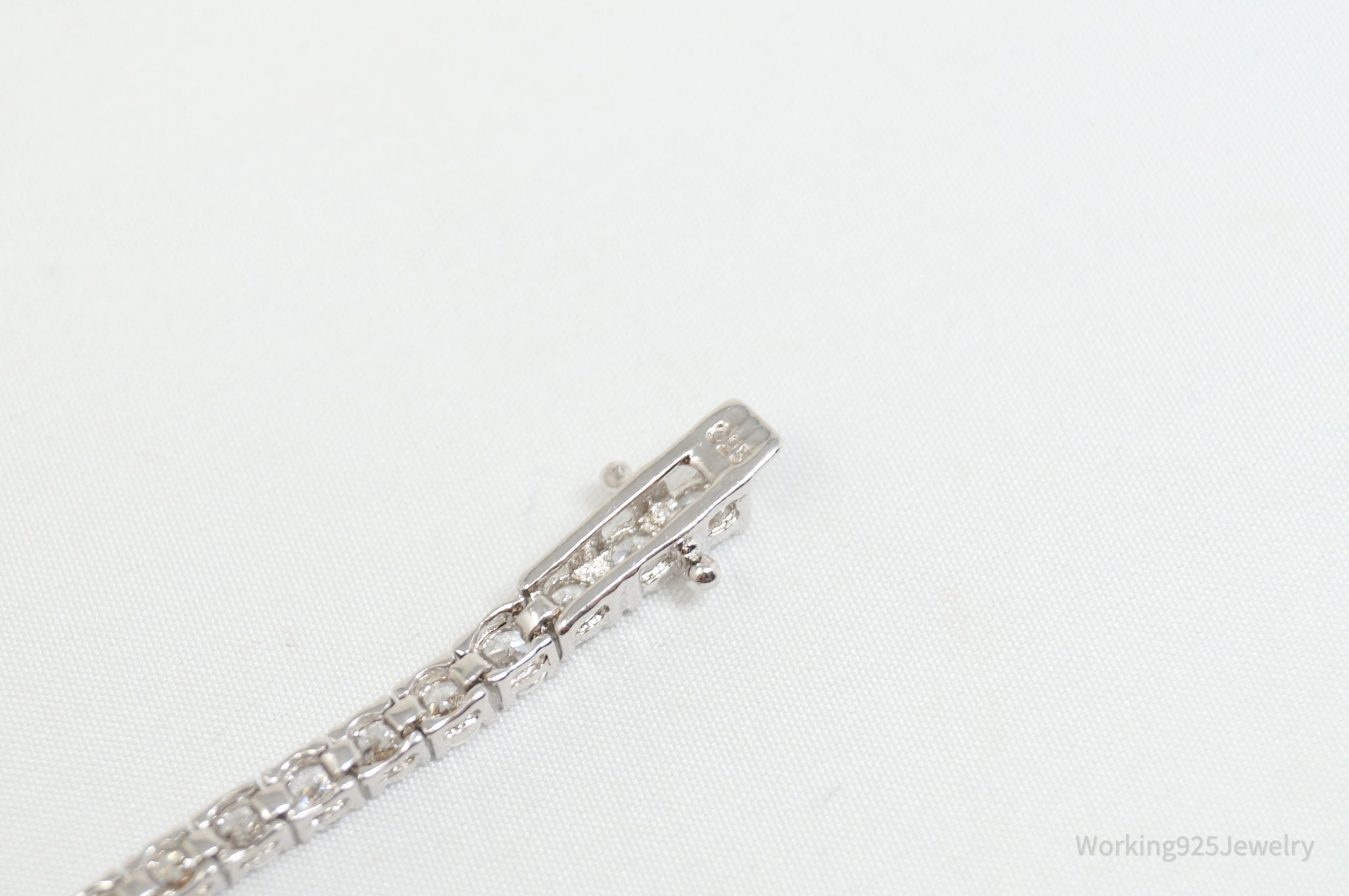 Vintage Art Deco Mid Century Cubic Zirconia Sterling Silver Tennis Bracelet