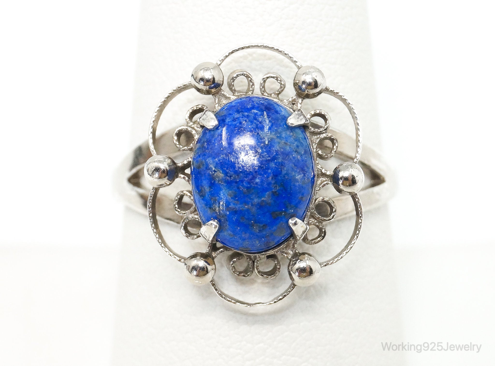 Vintage Designer Sorrento Lapis Lazuli Sterling Silver Ring - Size 8.5