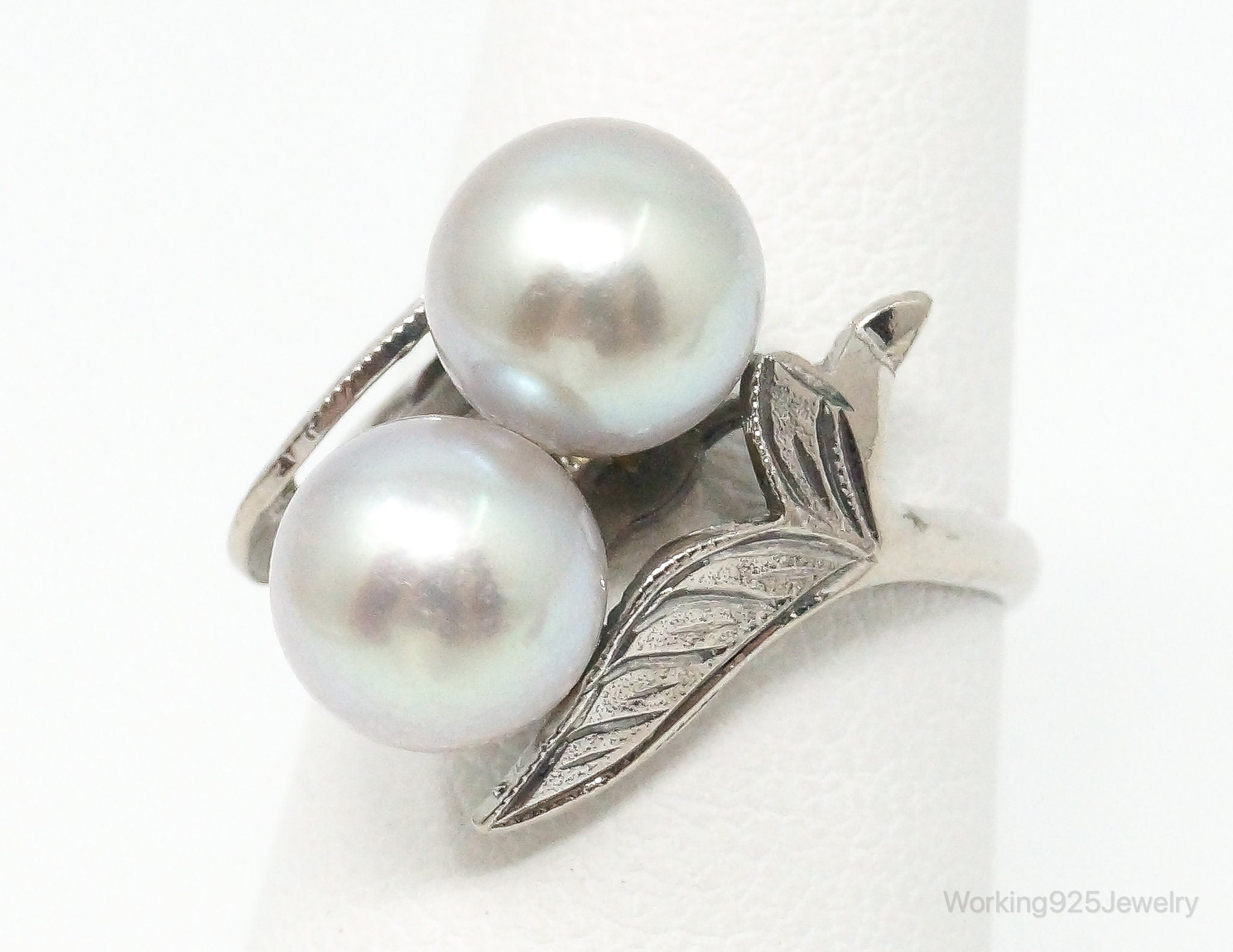 Antique Pearl Silver Ring - Size 5