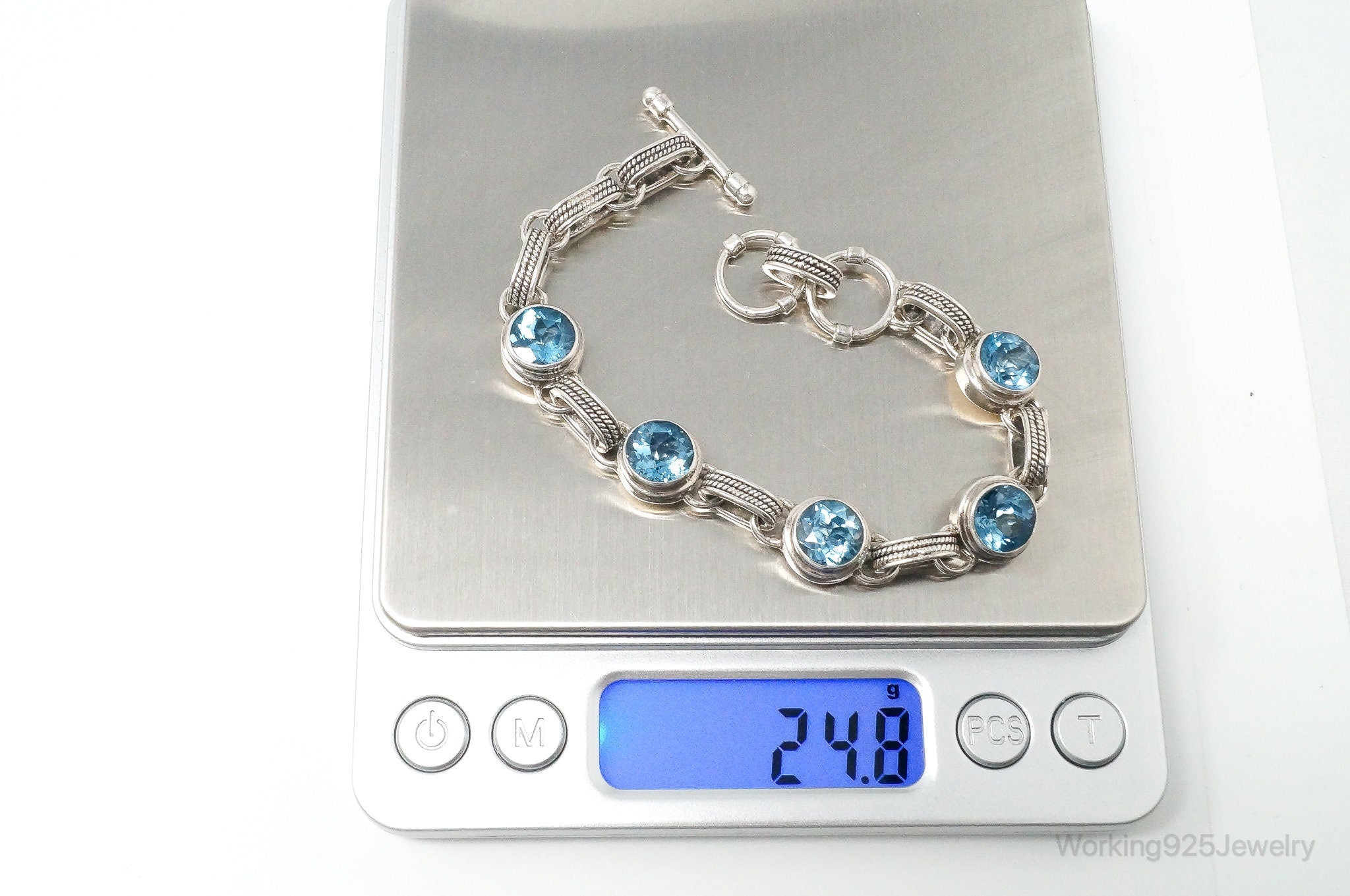 Vintage Blue Topaz Sterling Silver Toggle Bracelet