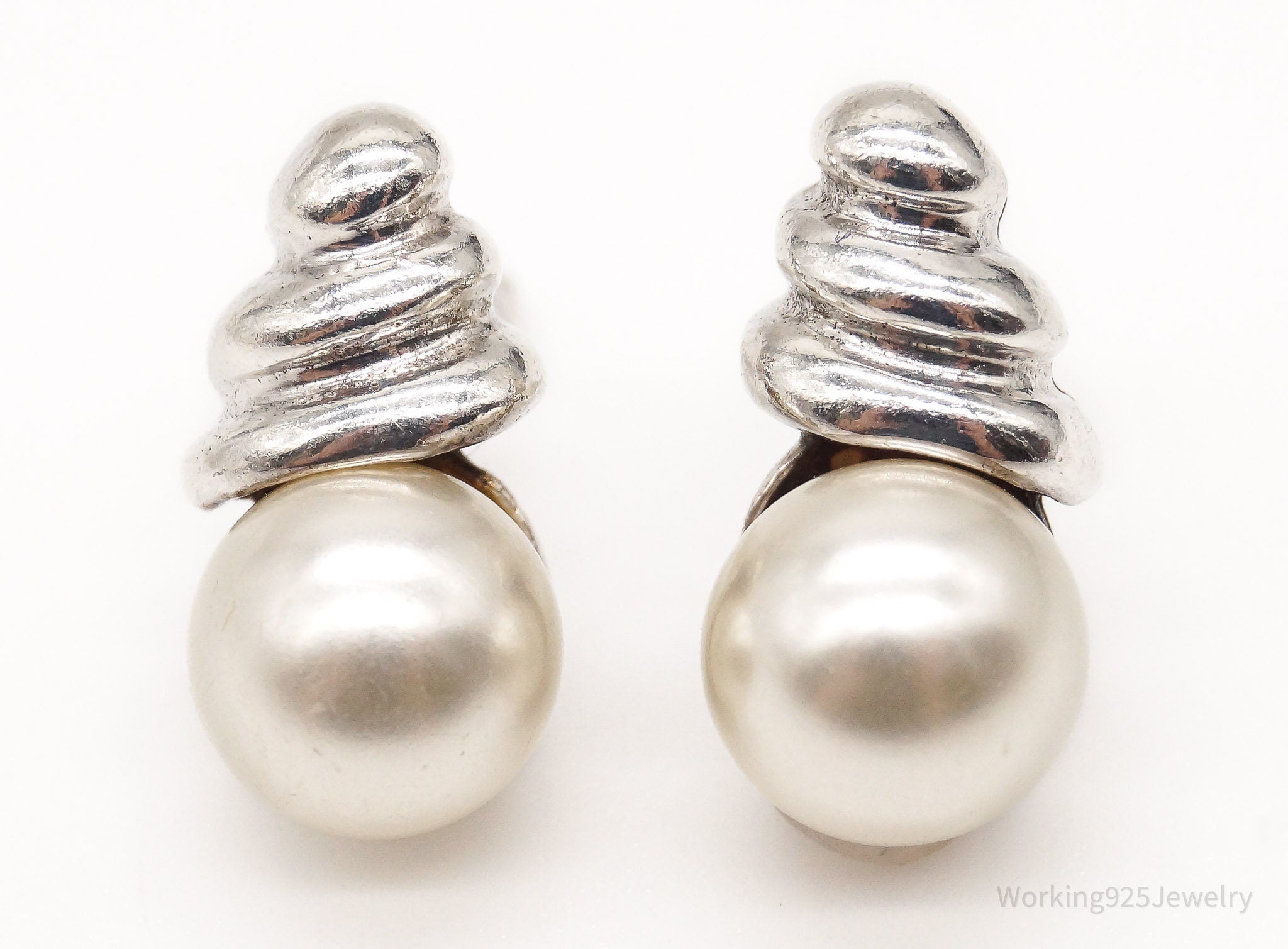 Vintage Designer MWS Pearl Sterling Silver Earrings