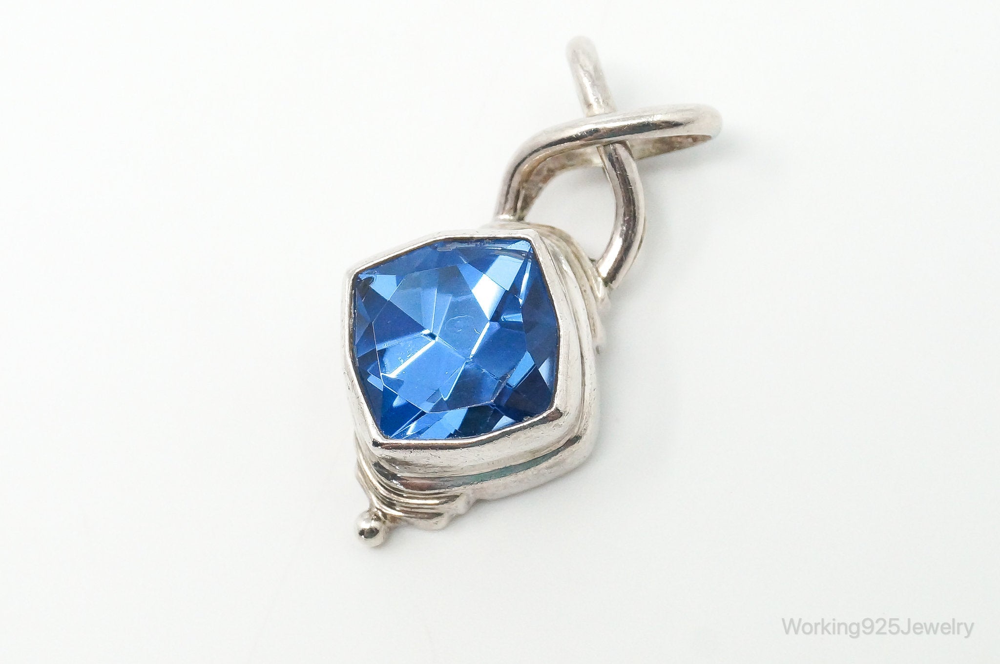 Vintage Bali Designer SARDA Blue Topaz Sterling Silver Pendant