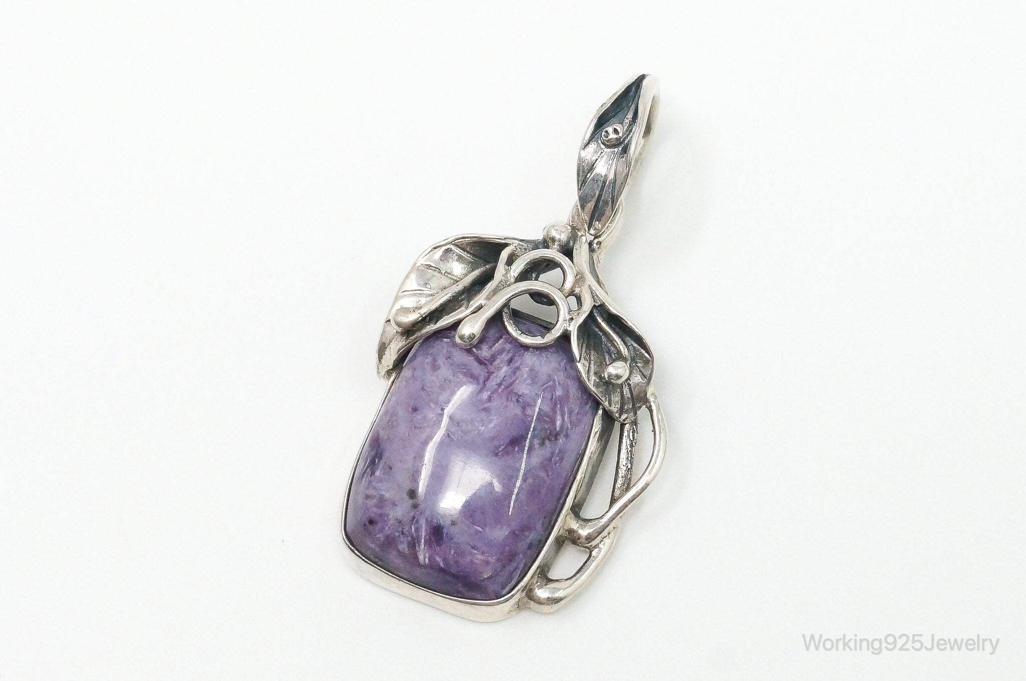 Vintage Large Charoite Sterling Silver Necklace Pendant