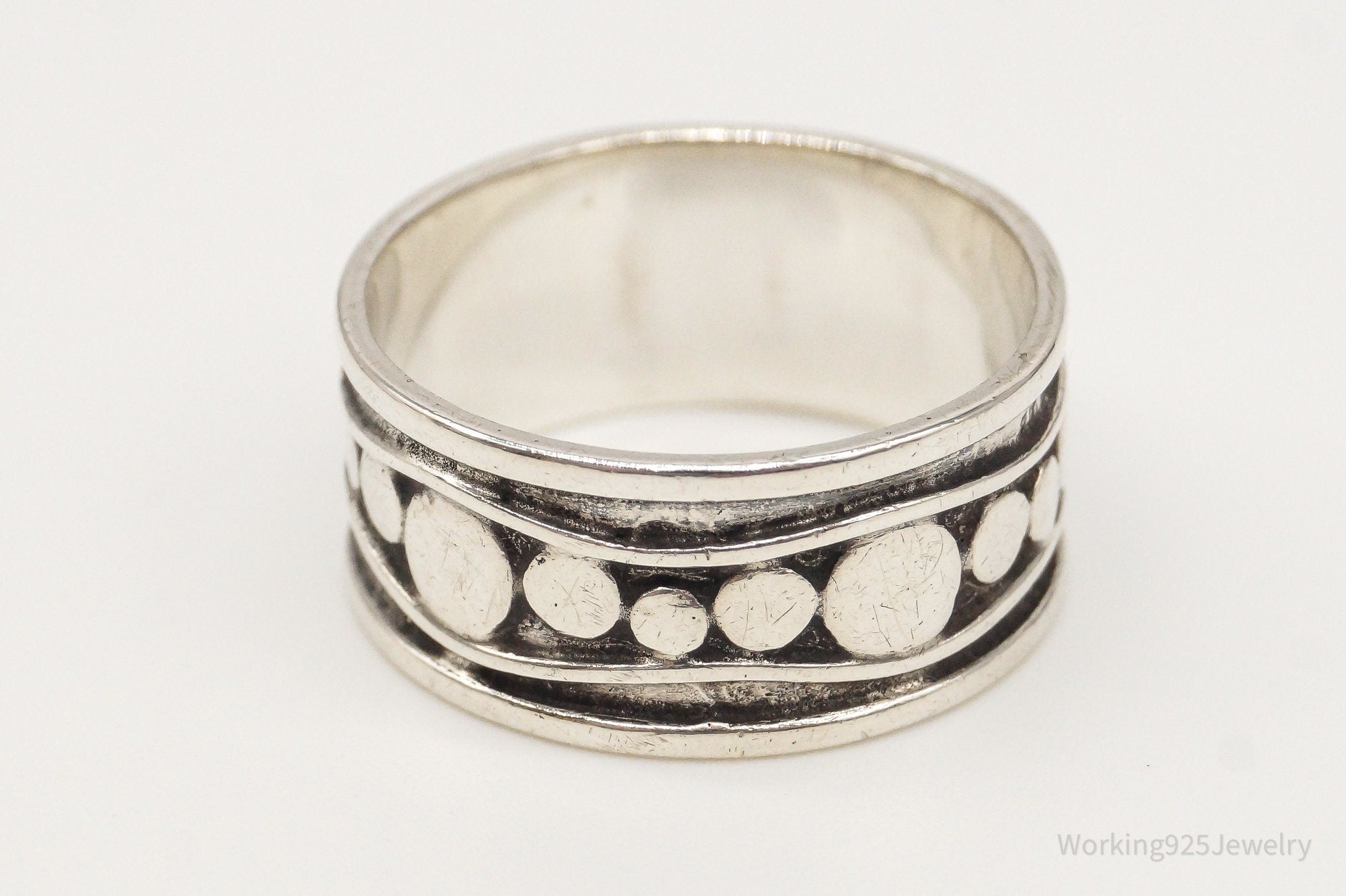 Vintage Dotted Modernist Style Sterling Silver Band Ring - Size 6.5