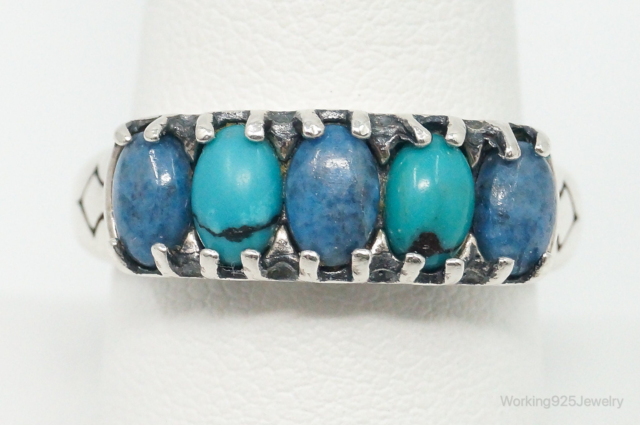 Southwestern Carolyn Pollack Turquoise Lapis Lazuli Sterling Silver Ring Size 9