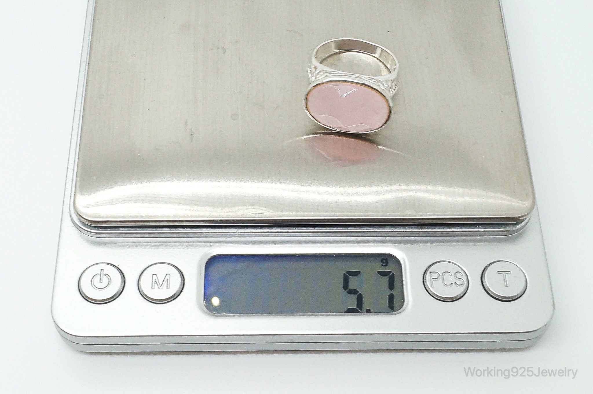 Large Pink Chalcedony Sterling Silver Ring - Size 8