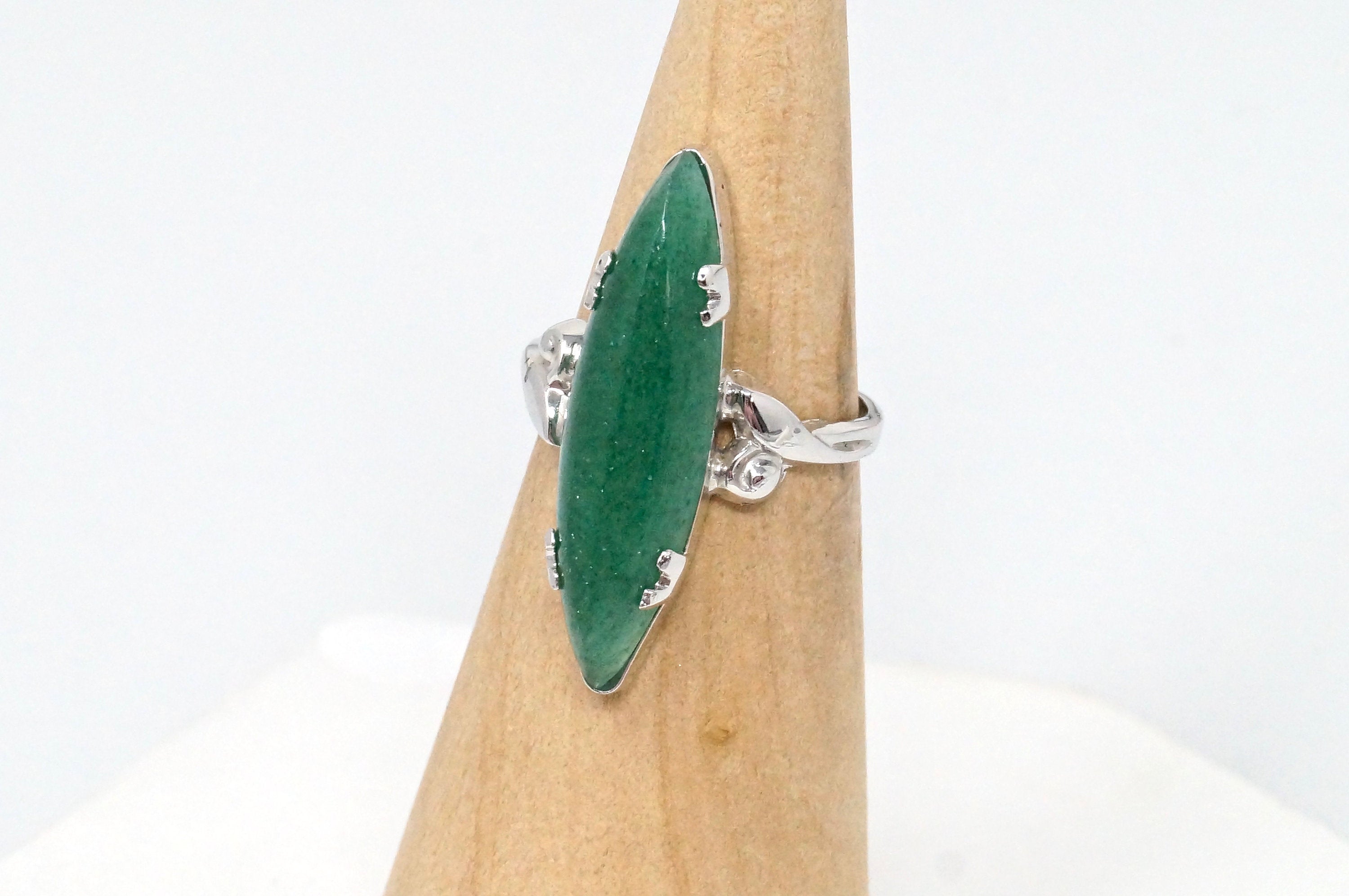 STUNNING Vintage Designer Large Aventurine Sterling Silver Statement Ring Sz 7