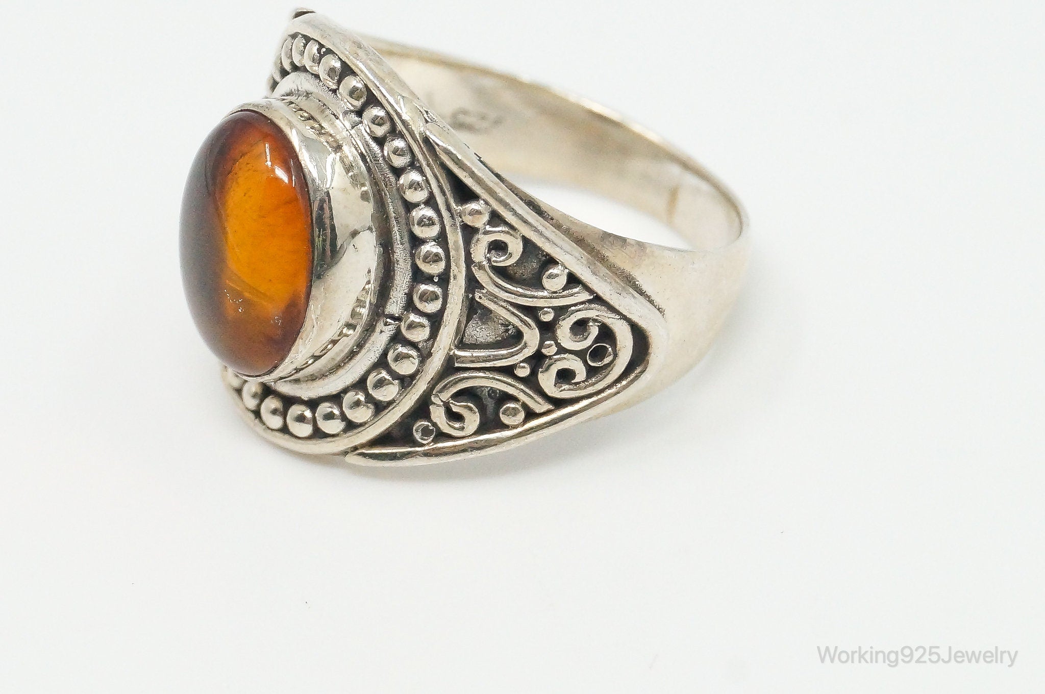 Vintage Amber Sterling Silver Ring - Size 7