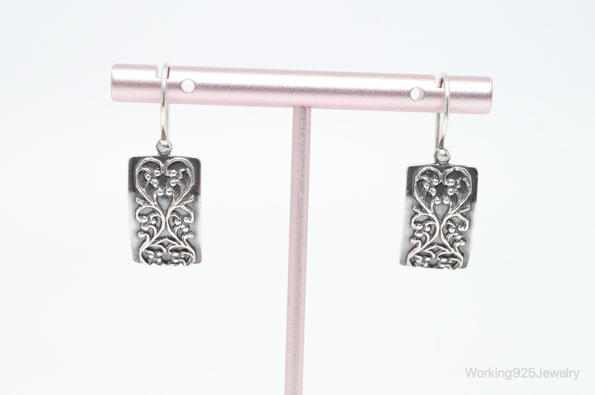 Vintage Designer Silpada Scroll Heart Square Sterling Silver Earrings