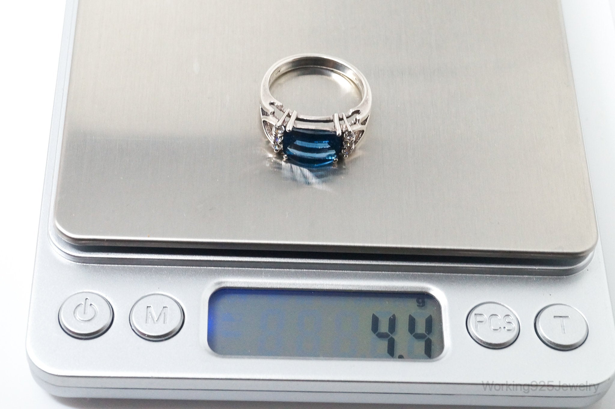 Vintage Art Deco Style Blue Diamonique Cubic Zirconia Sterling Silver Ring SZ 8