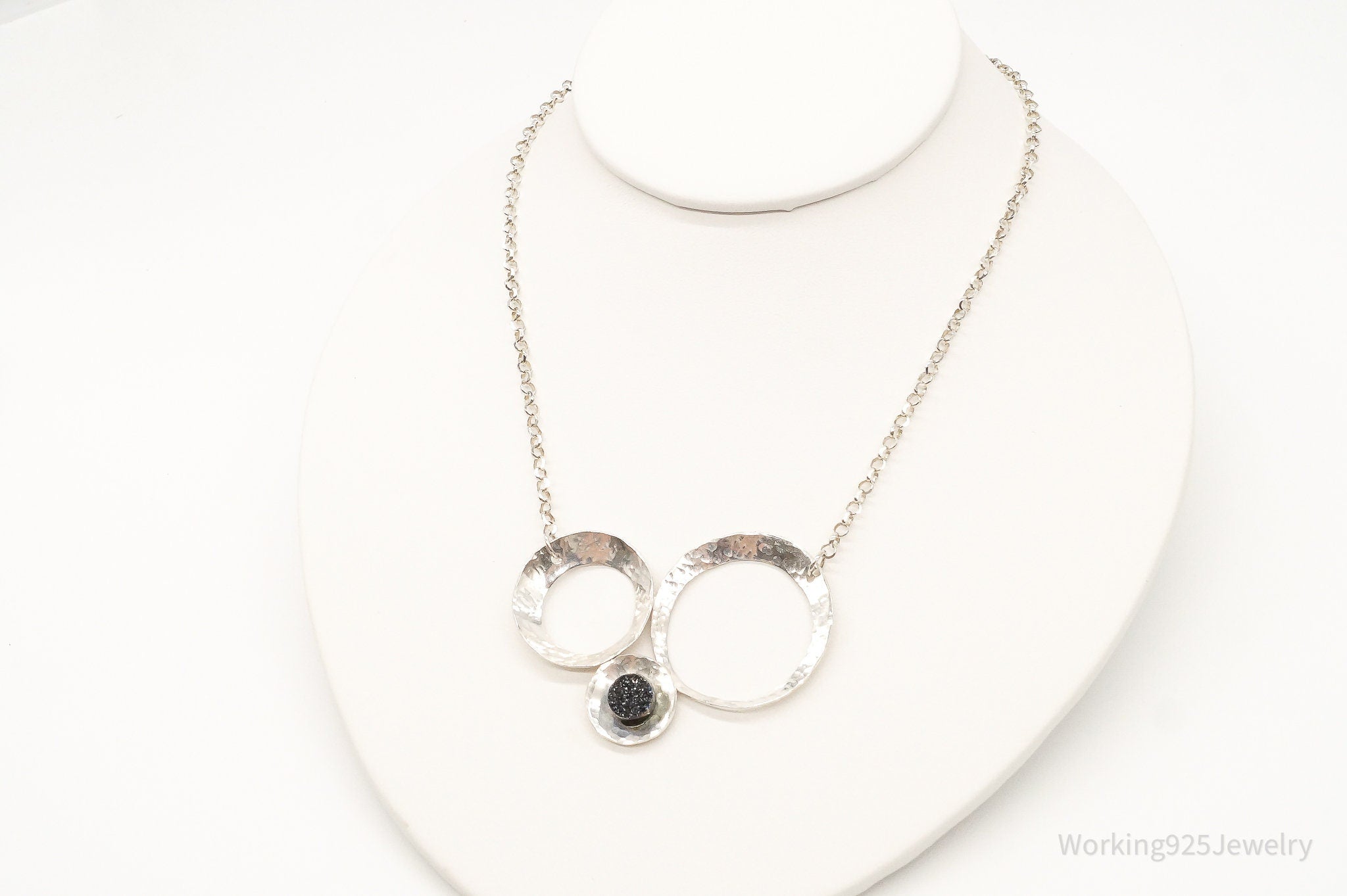 Modernist Druzy Quartz Sterling Silver Necklace