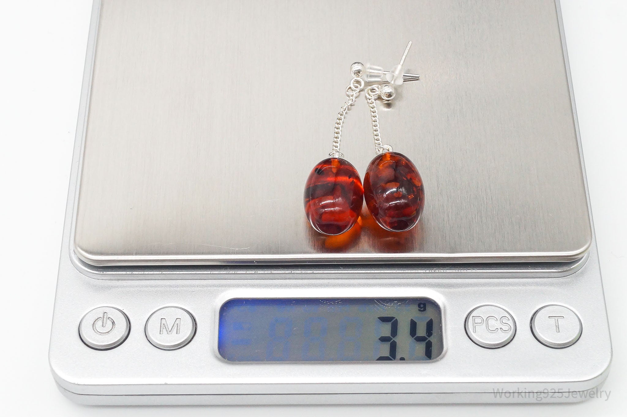 Long Vintage Amber Sterling Silver Earrings