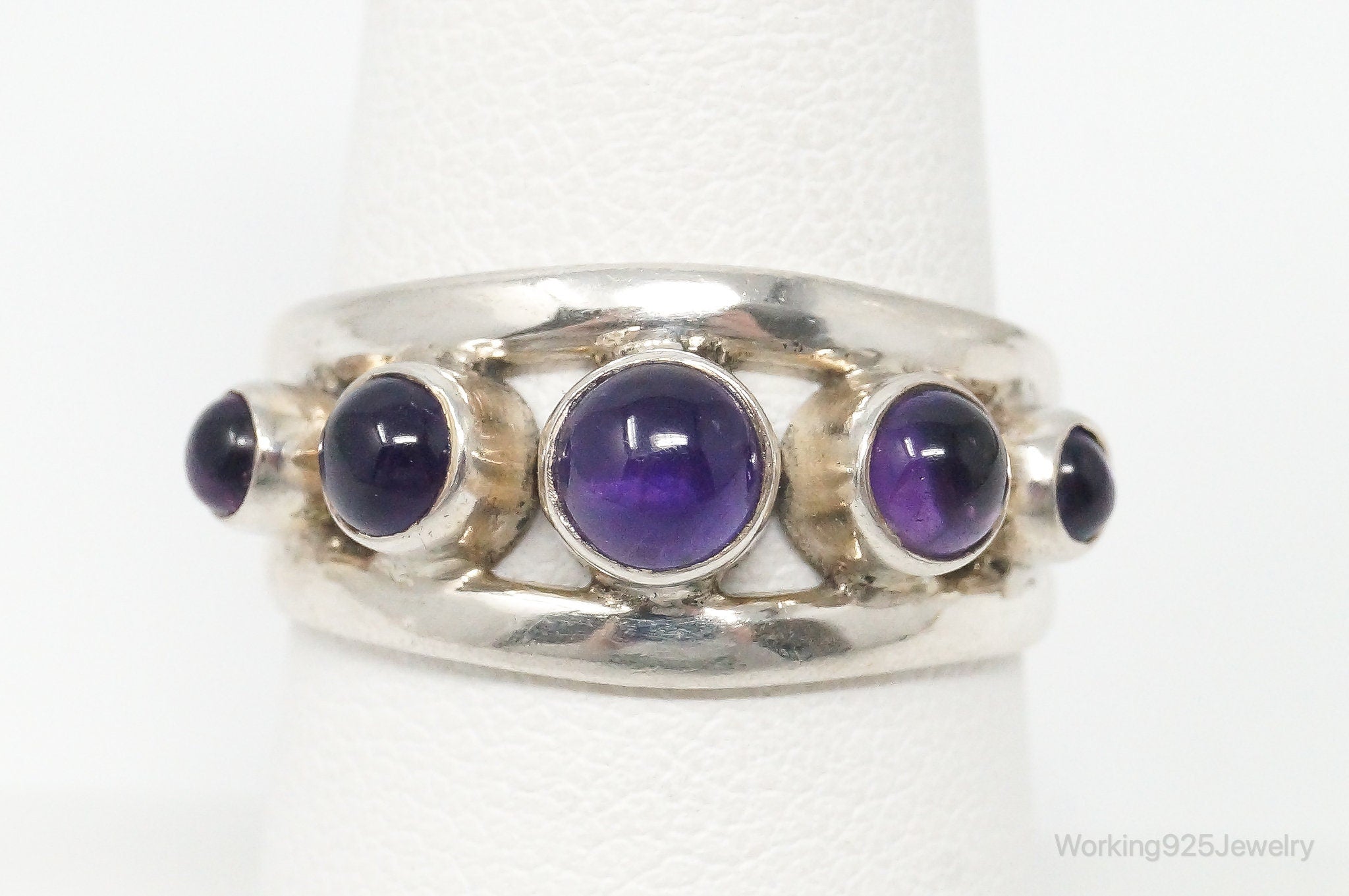 Vintage Amethyst Modernist Sterling Silver Ring - Size 7.75