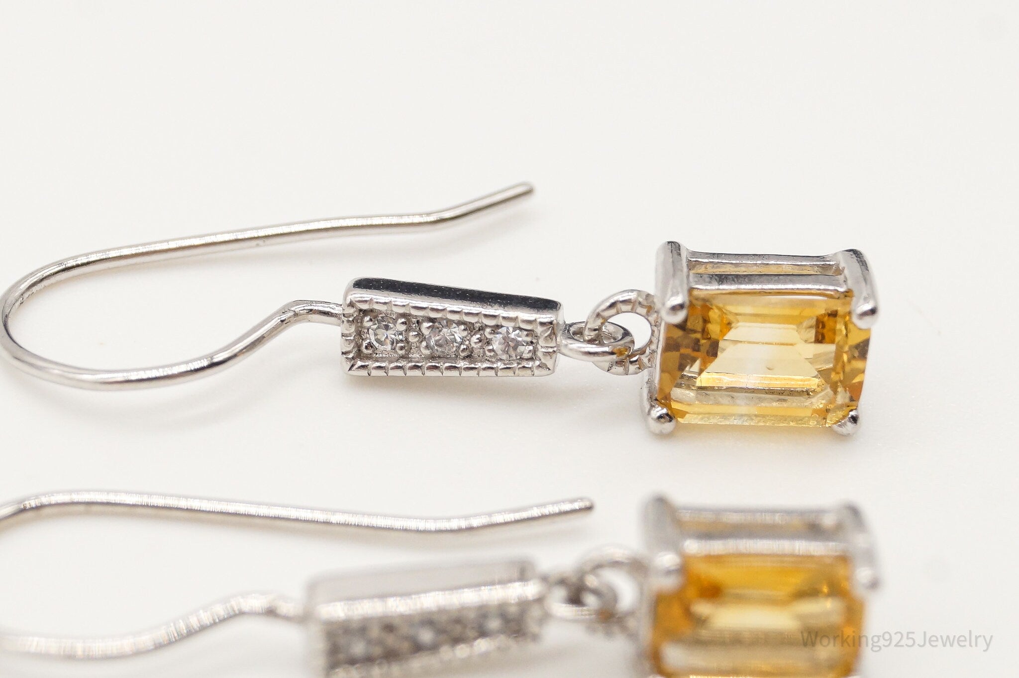 Vintage Citrine Cubic Zirconia Sterling Silver Earrings