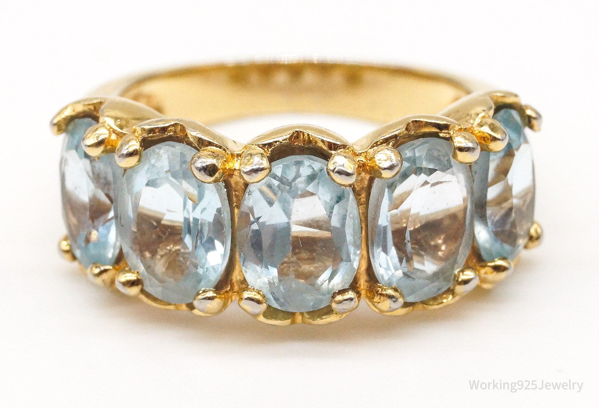 Vintage Blue Topaz Gold Vermeil Sterling Silver Ring - Size 5