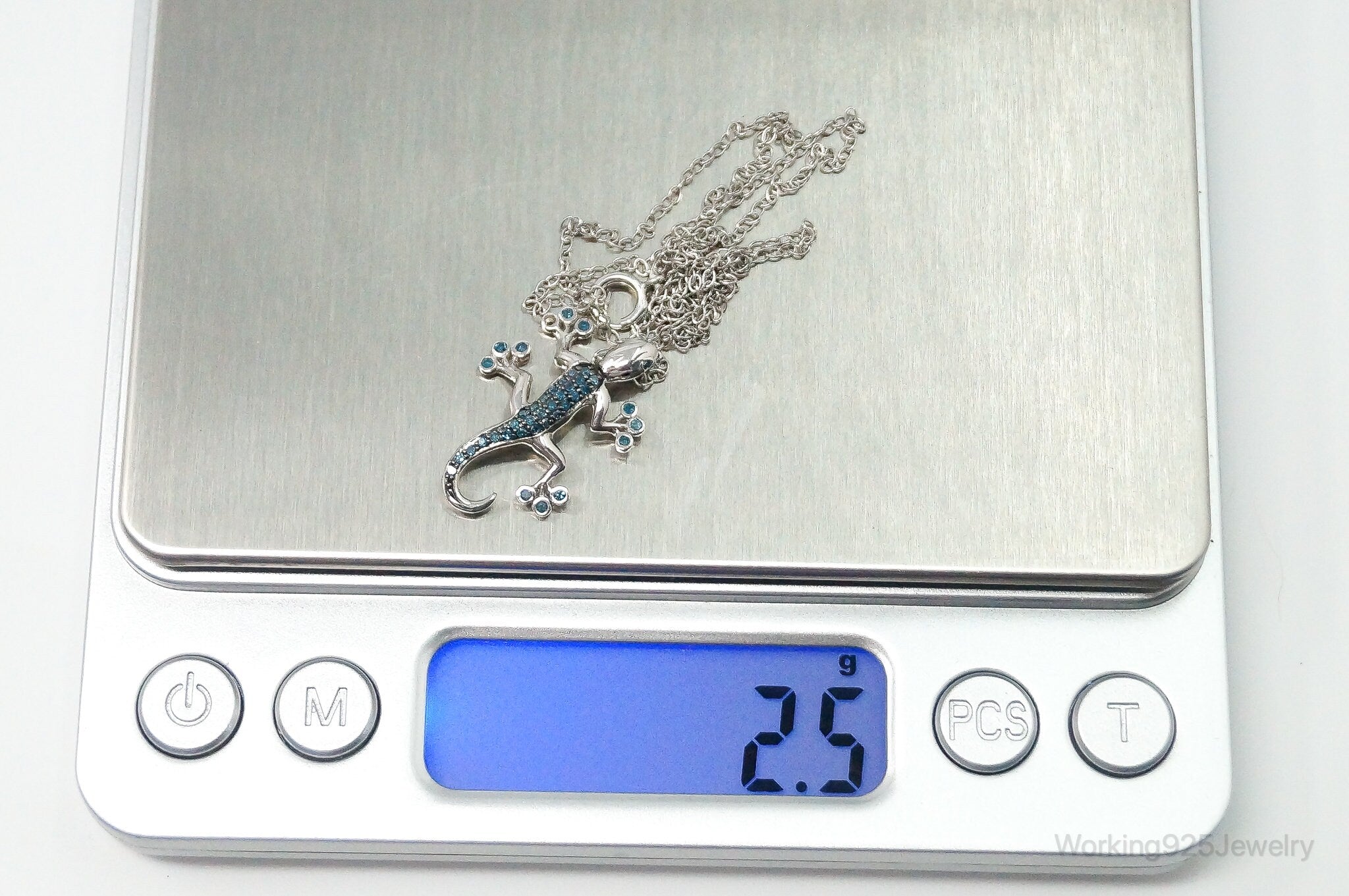 Blue Diamonds Gecko Sterling Silver Necklace