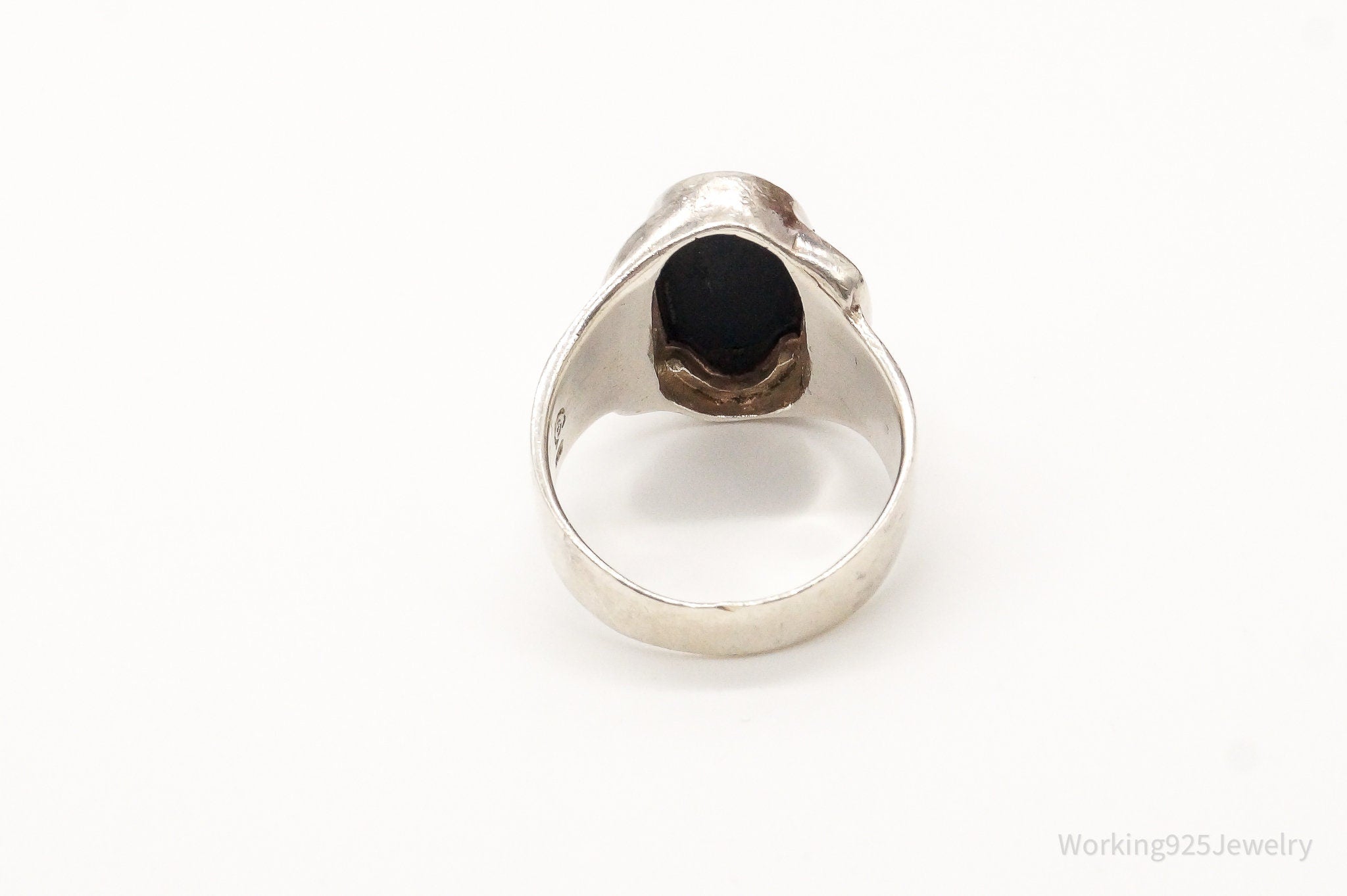 Vintage Black Onyx Sterling Silver Ring - Size 10.75