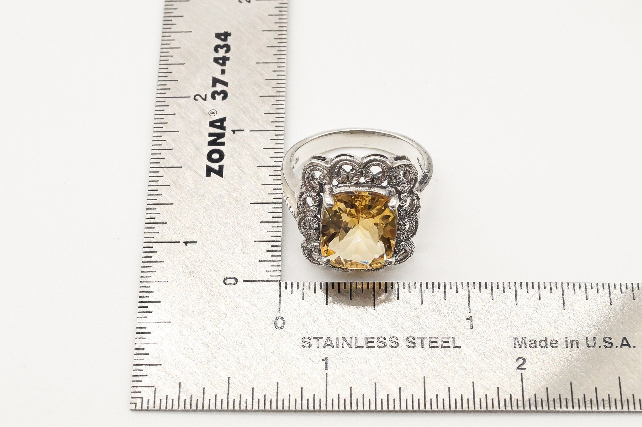 Vintage Designer CNA Citrine Sterling Silver Ring - Size 8