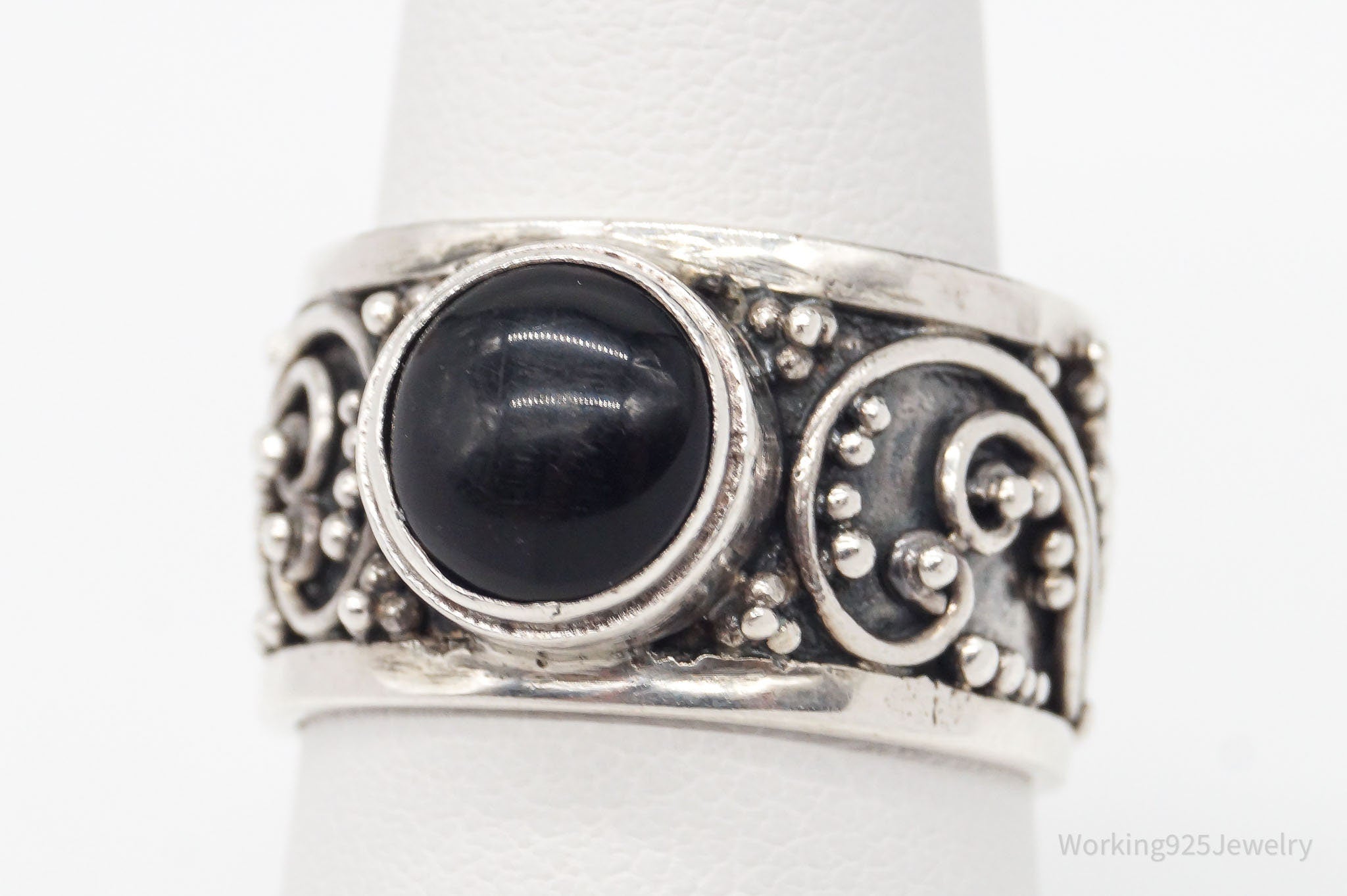 Vintage Black Onyx Sterling Silver Ring - Size 7.75