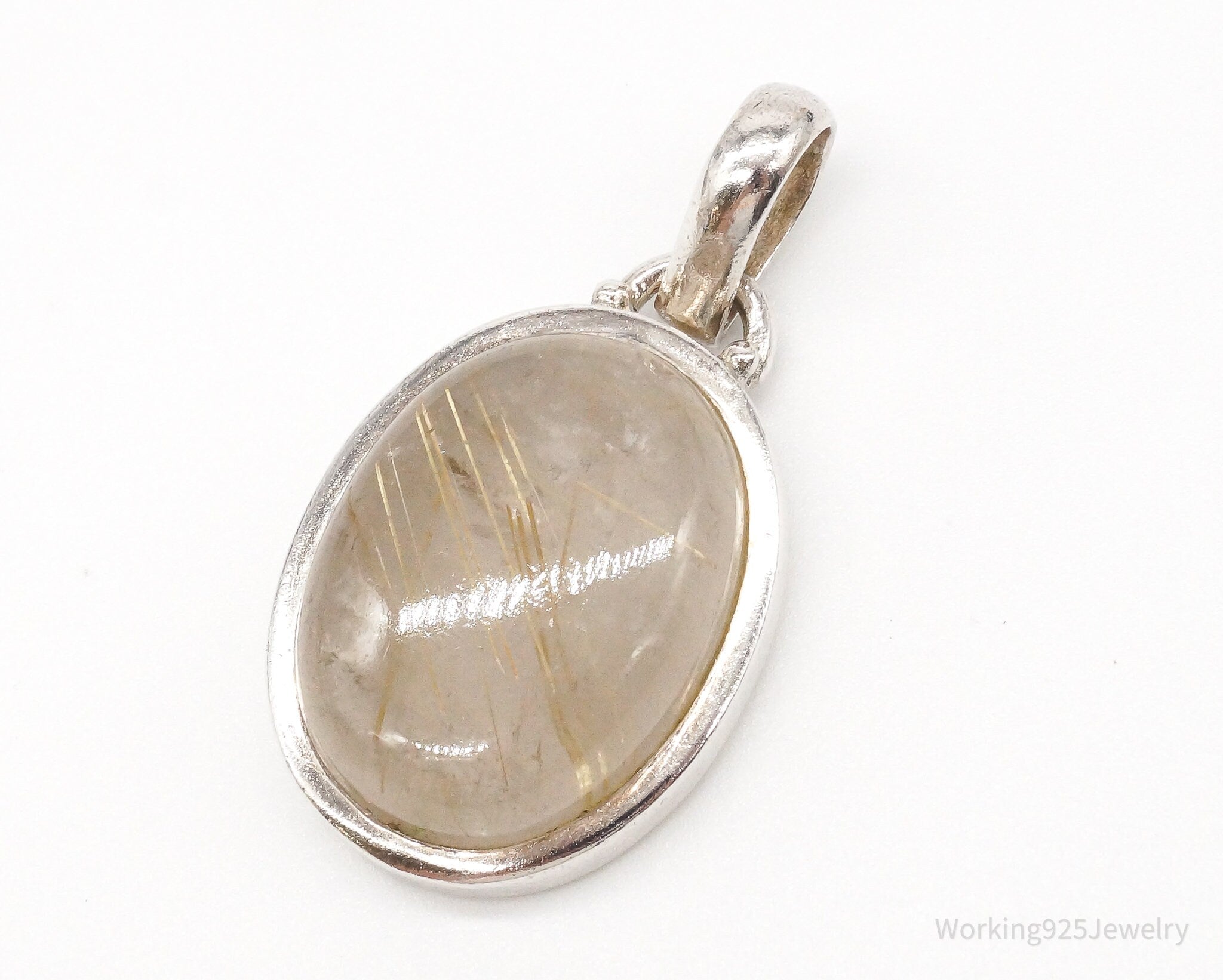 Vintage Designer SJ Rutilated Quartz Sterling Silver Pendant