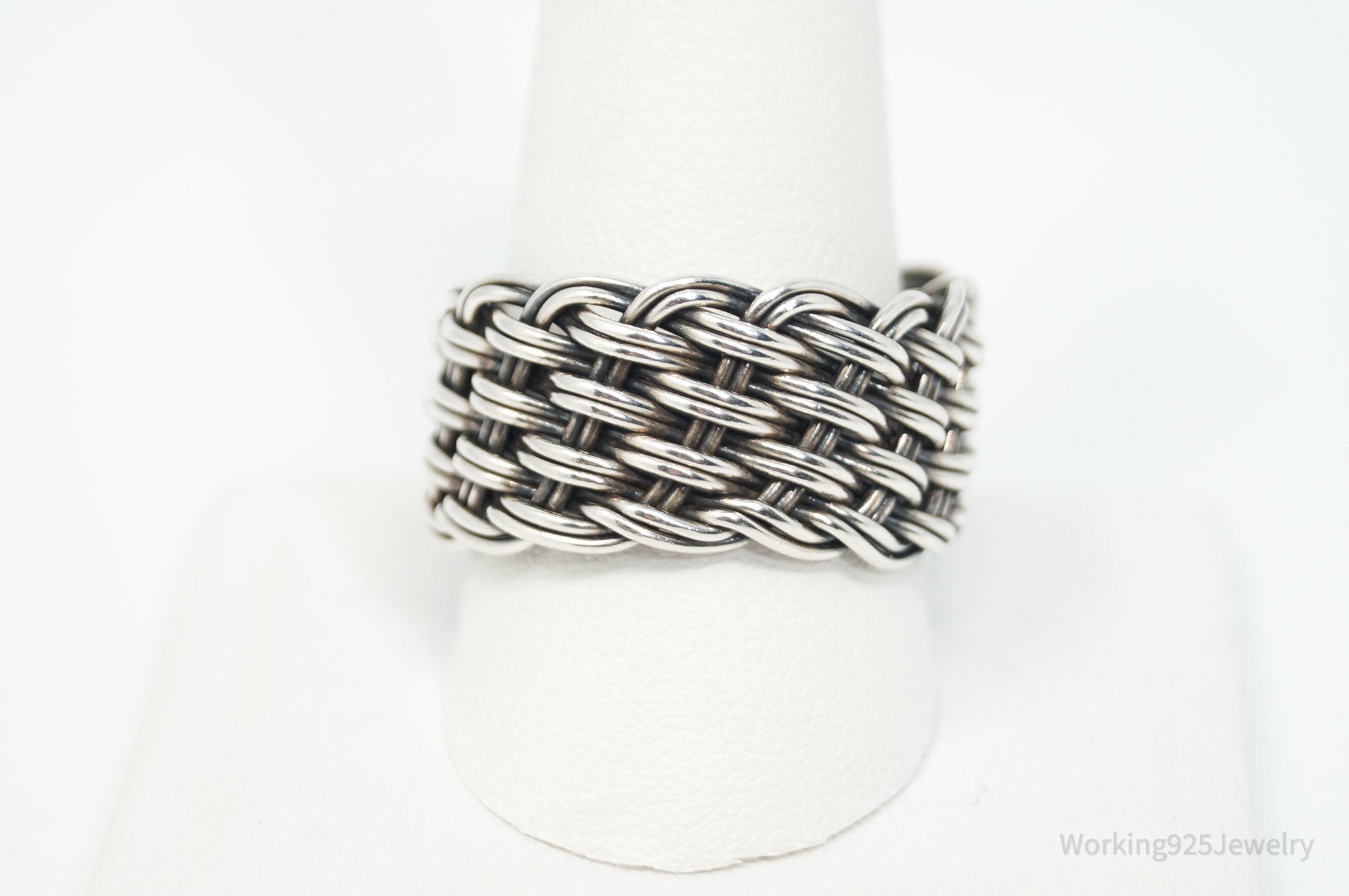 Vintage Designer Modern Weave Braid Sterling Silver Band Ring - Size 12