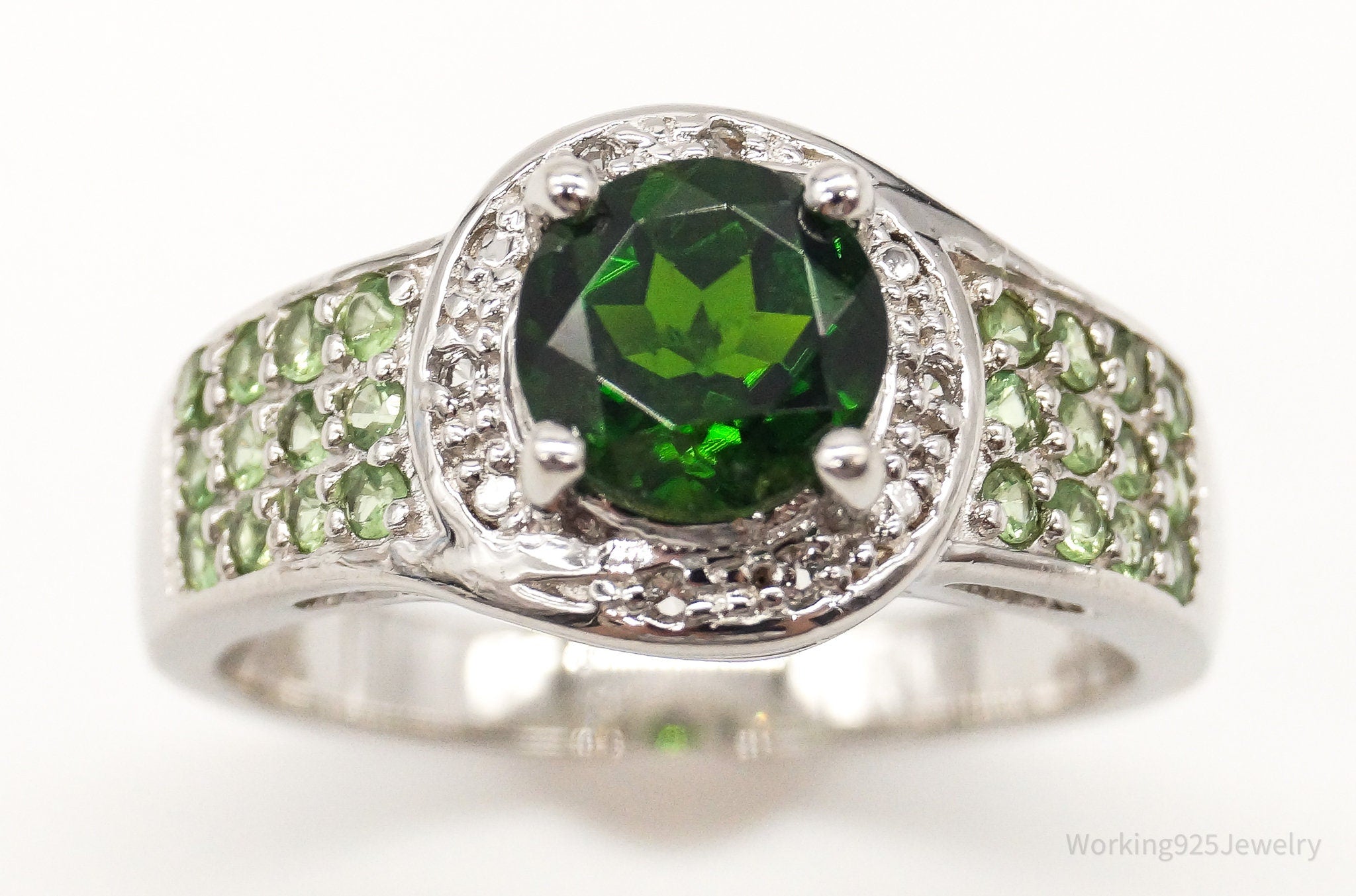 Vintage Designer HT Peridot Cubic Zirconia Sterling Silver Ring - Size 7.75