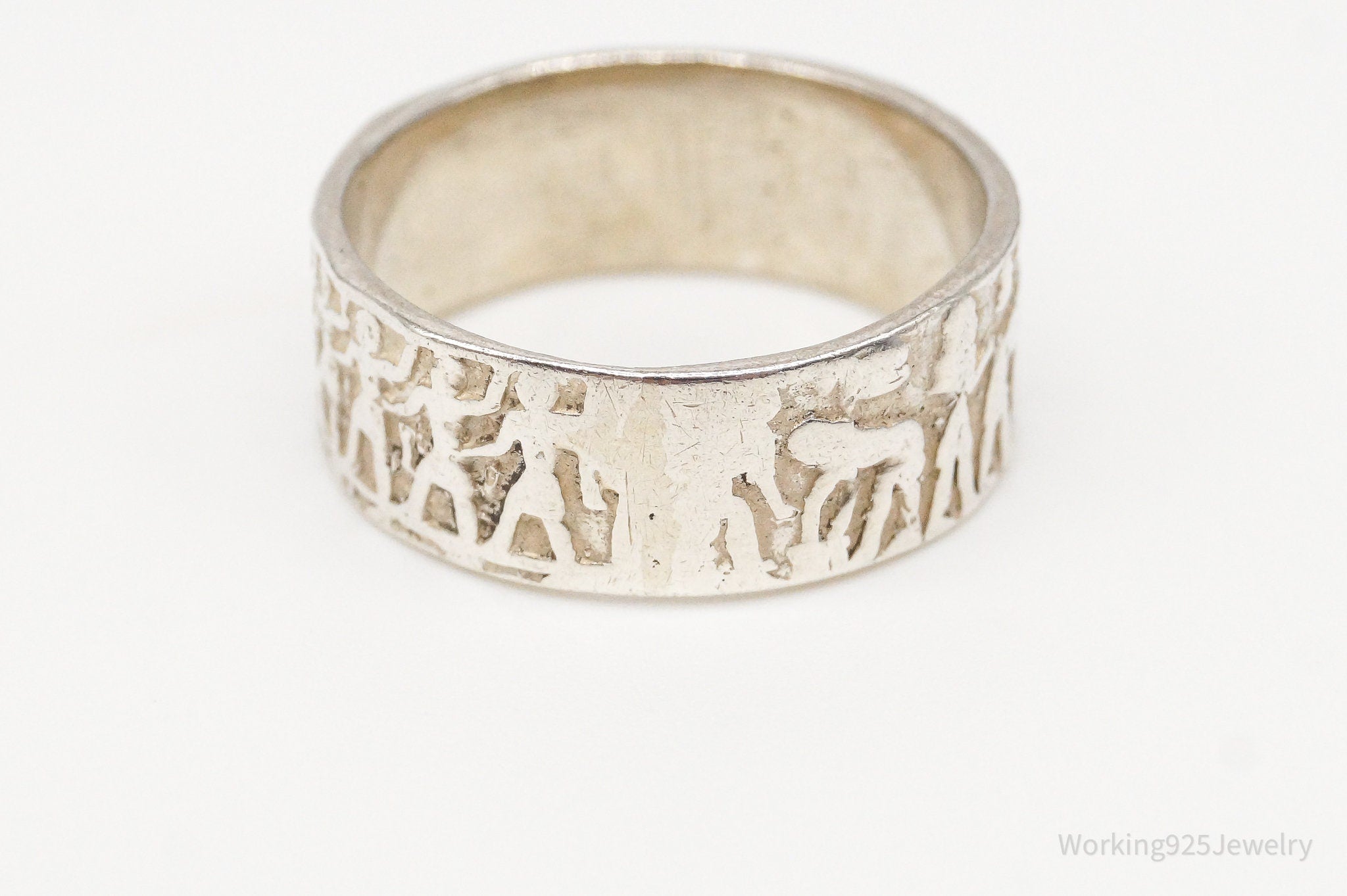 Vintage Hieroglyphic Sterling Silver Band Ring - Size 4.75