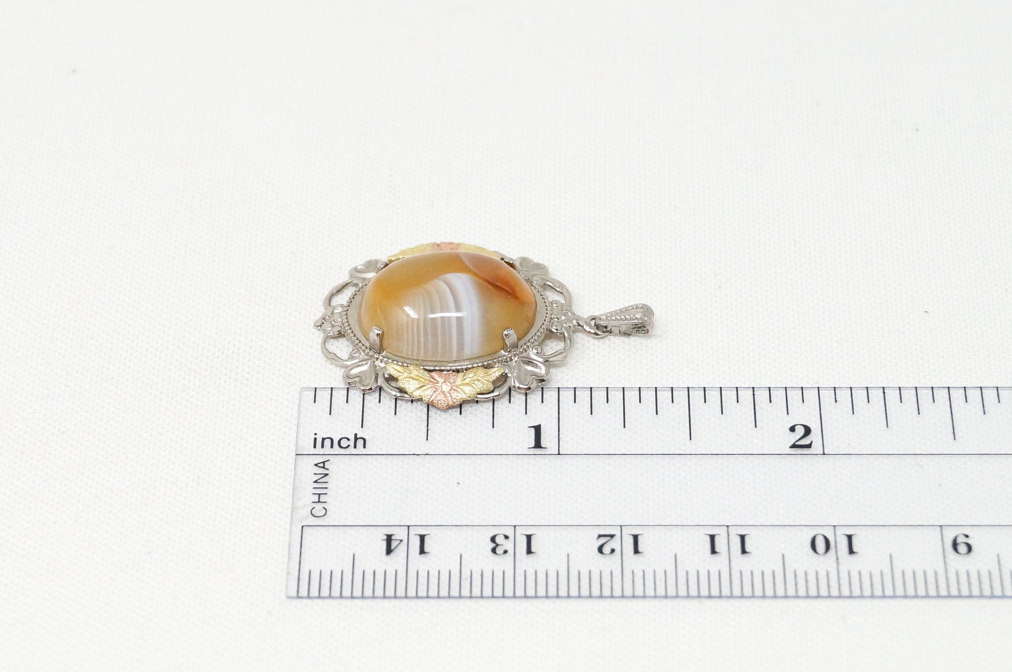 Vintage Designer LSP Co Orange Lace Agate 12k Gold Sterling Silver Pendant