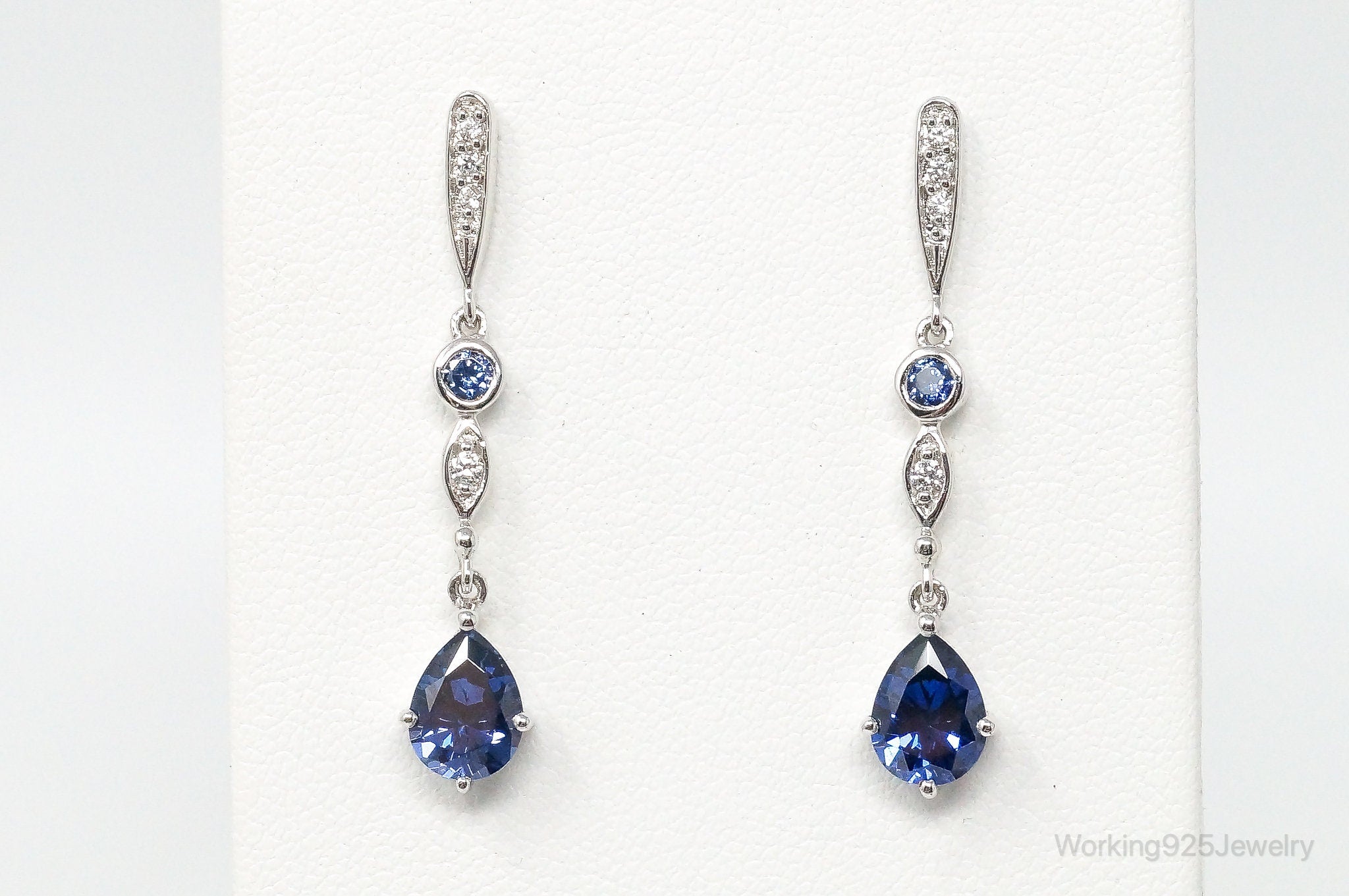 Iolite Cubic Zirconia Art Deco Sterling Silver Earrings