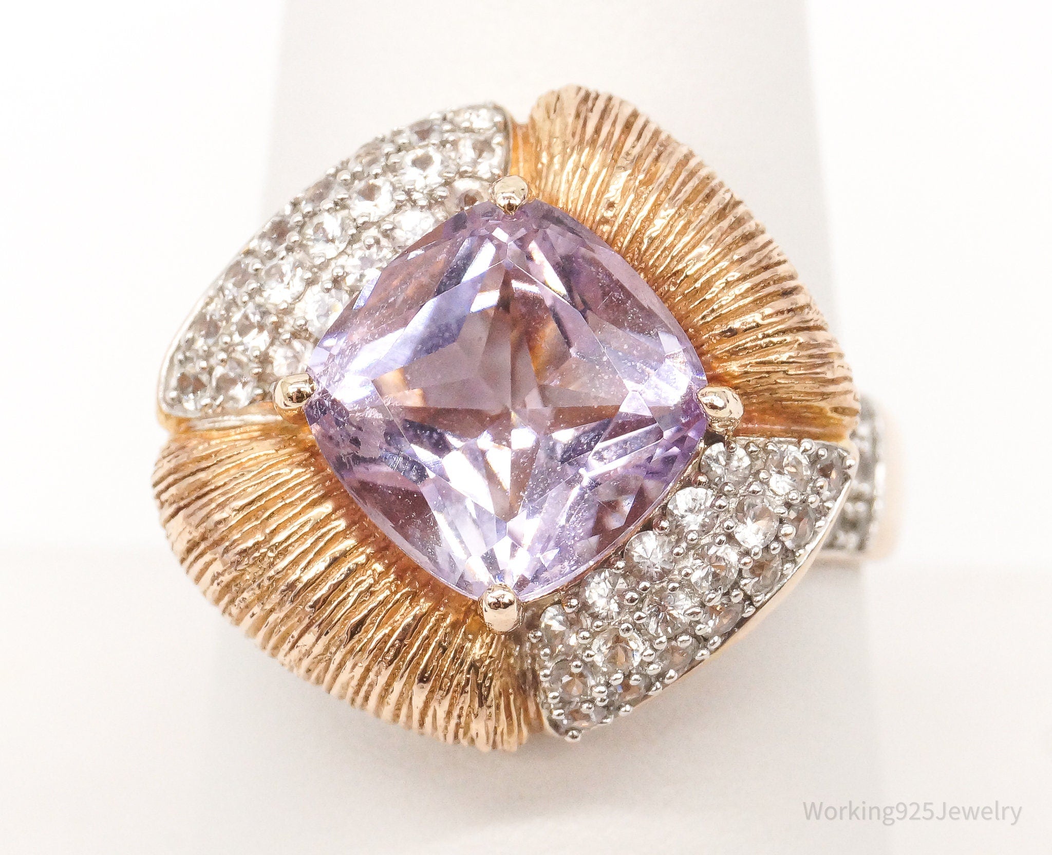 Vintage Amethyst Cubic Zirconia Rose Gold Vermeil Sterling Silver Ring SZ 9