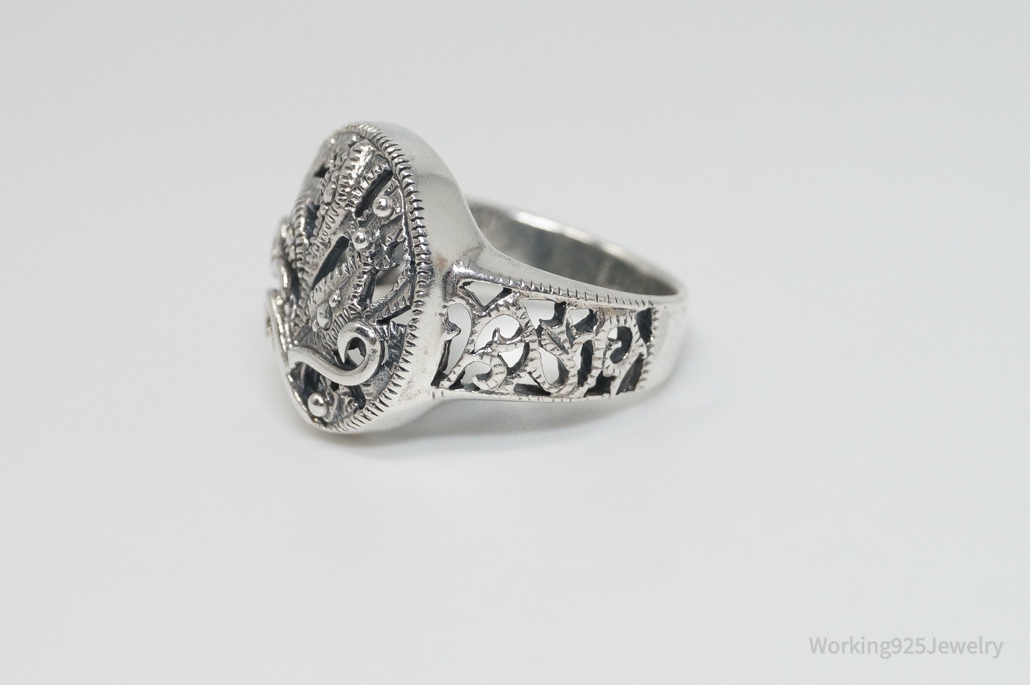 Vintage Floral Motif Cut Out Design Sterling Silver Ring - Sz 6.5