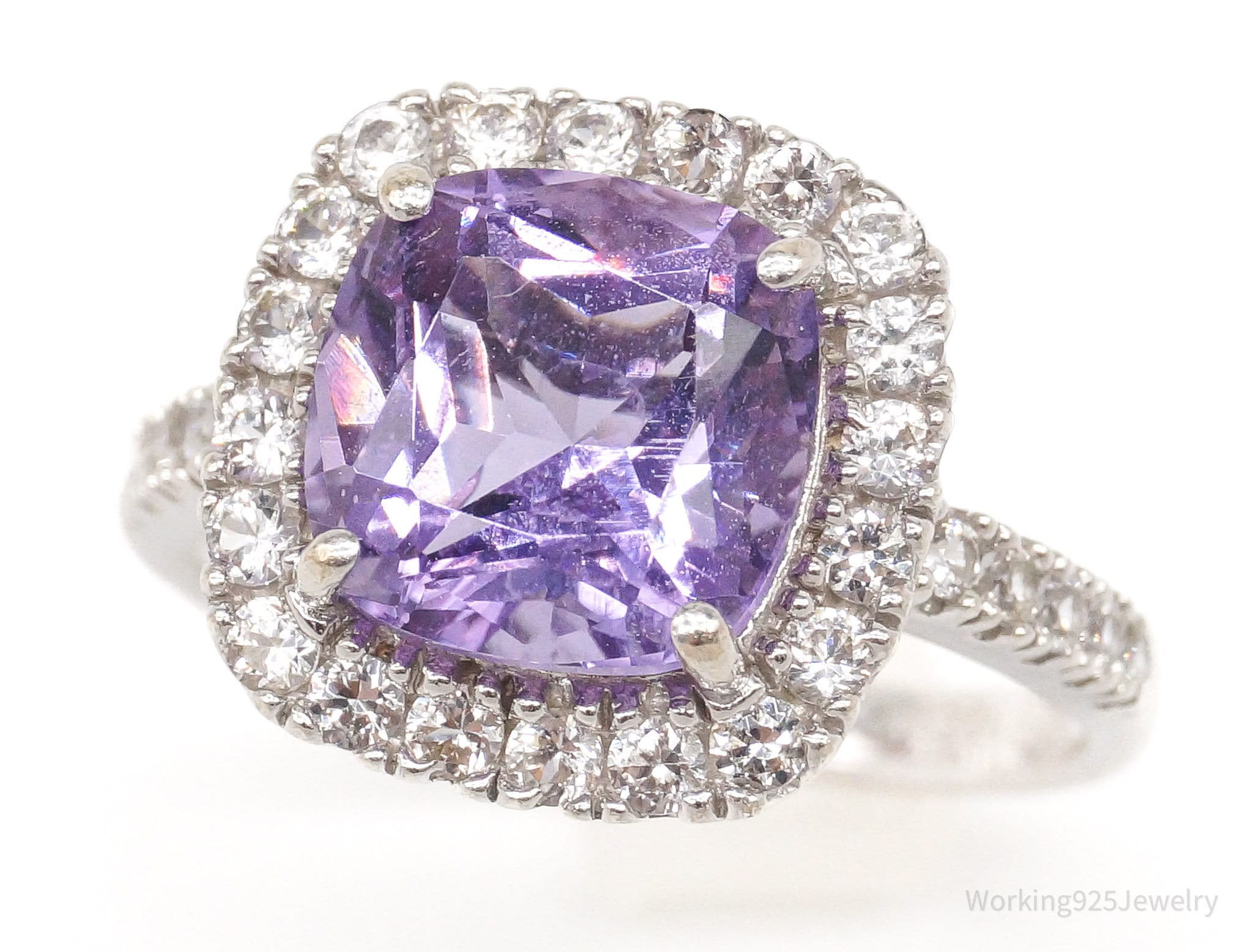 Vintage Amethyst Cubic Zirconia Sterling Silver Ring - Size 6.75