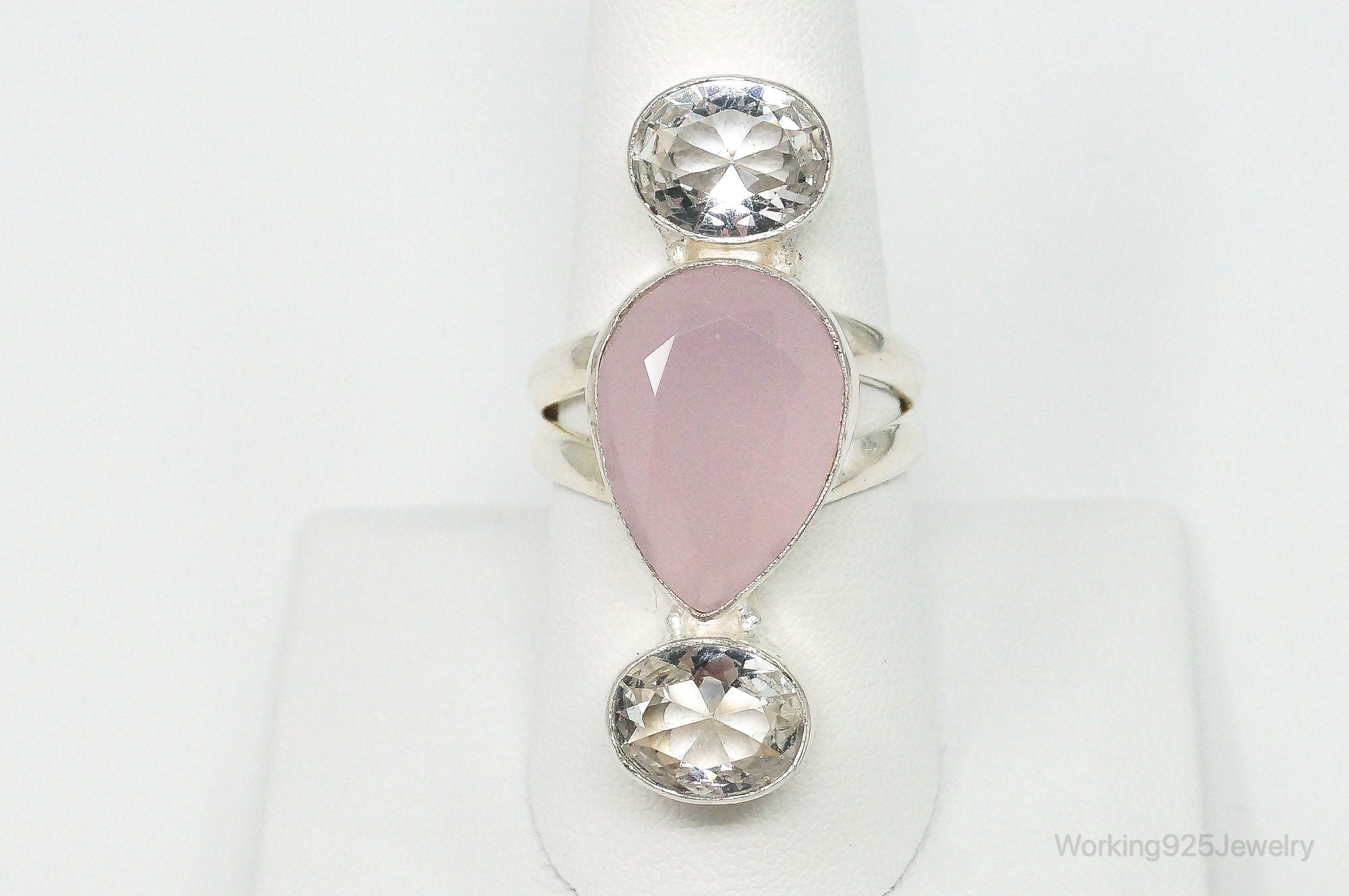 Pink Chalcedony Crystal Sterling Silver Ring - Size 9